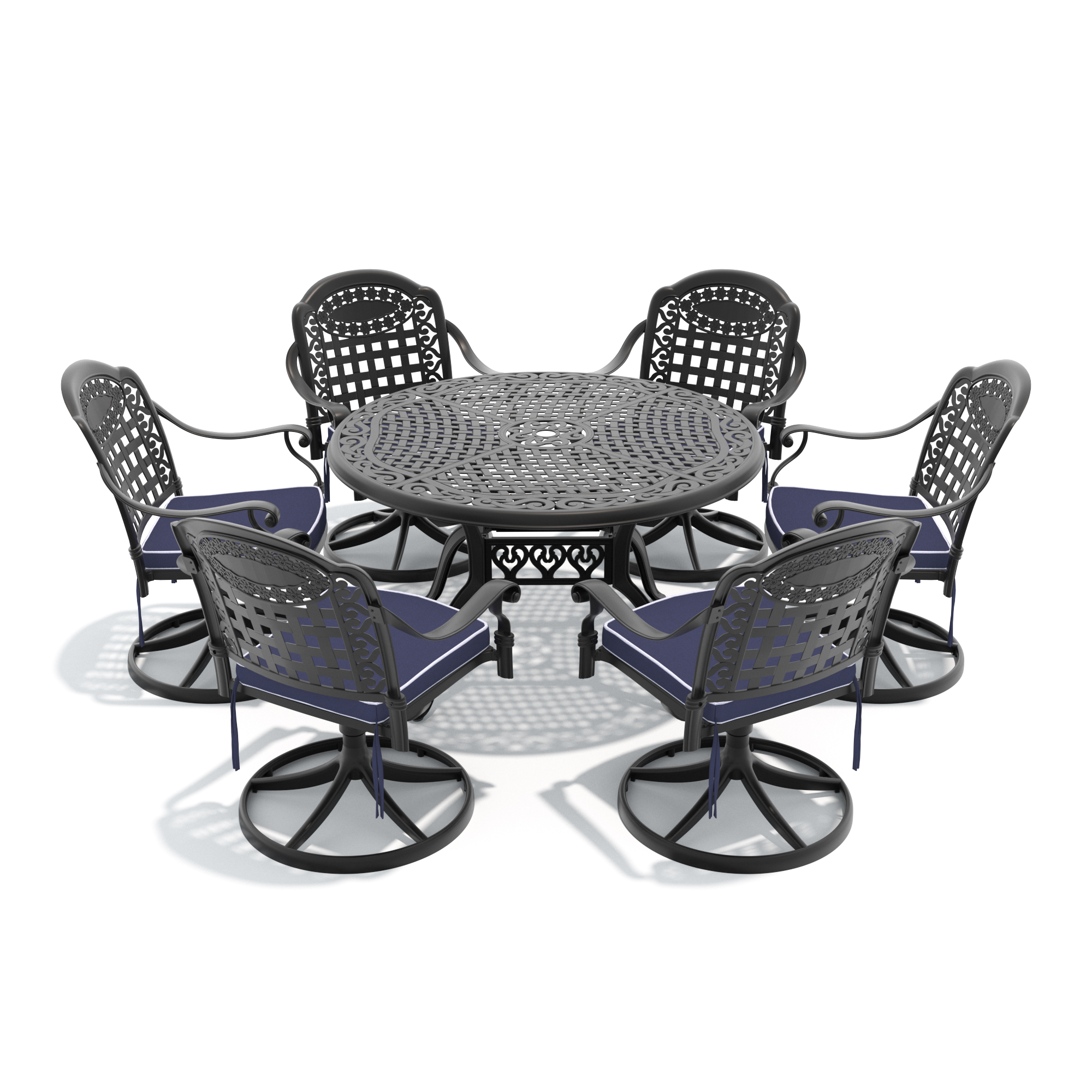 7-Piece All-Weather Cast Aluminum Dining Set, Include 6 Swivel Chairs and 48.03" Round Table With Black Frame - Image 3