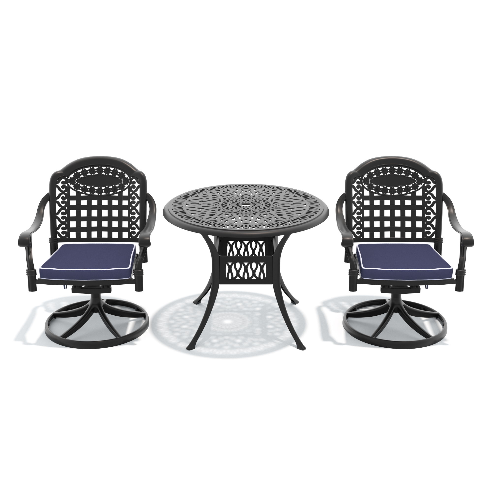 3-Piece All-Weather Cast Aluminum Dining Set, Include 2 Swivel Chairs and 35.43" Round Table With Black Frame - Image 2