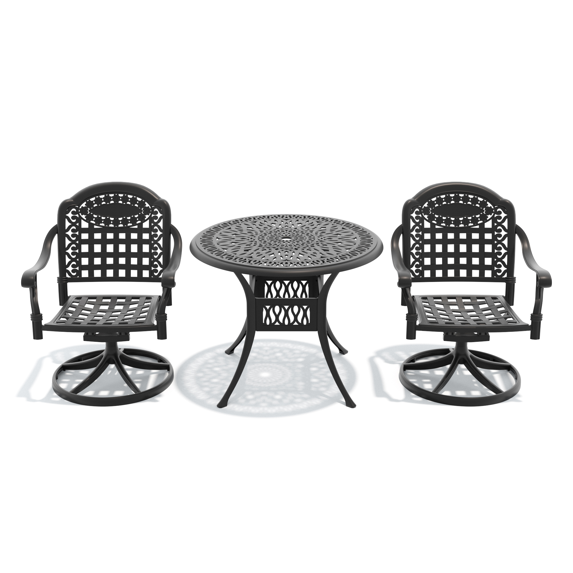3-Piece All-Weather Cast Aluminum Dining Set, Include 2 Swivel Chairs and 35.43" Round Table With Black Frame - Image 3