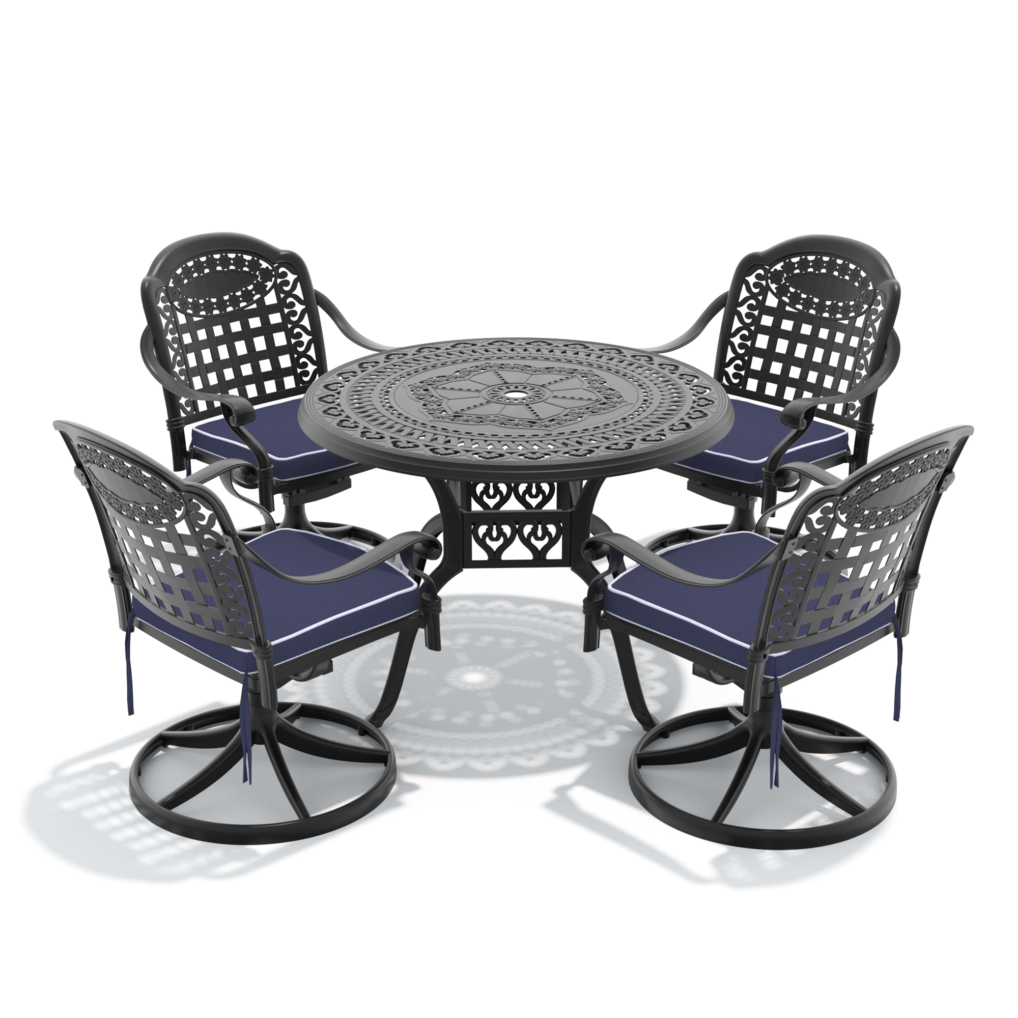 5-Piece All-Weather Cast Aluminum Dining Set, Include 4 Swivel Chairs and 39.37" Round Table With Black Frame - Image 2