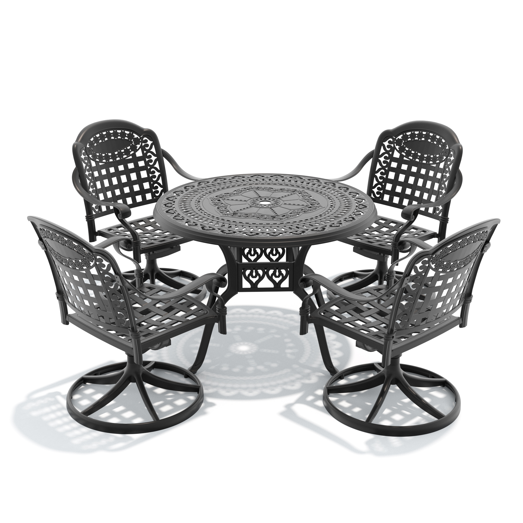 5-Piece All-Weather Cast Aluminum Dining Set, Include 4 Swivel Chairs and 39.37" Round Table With Black Frame - Image 3