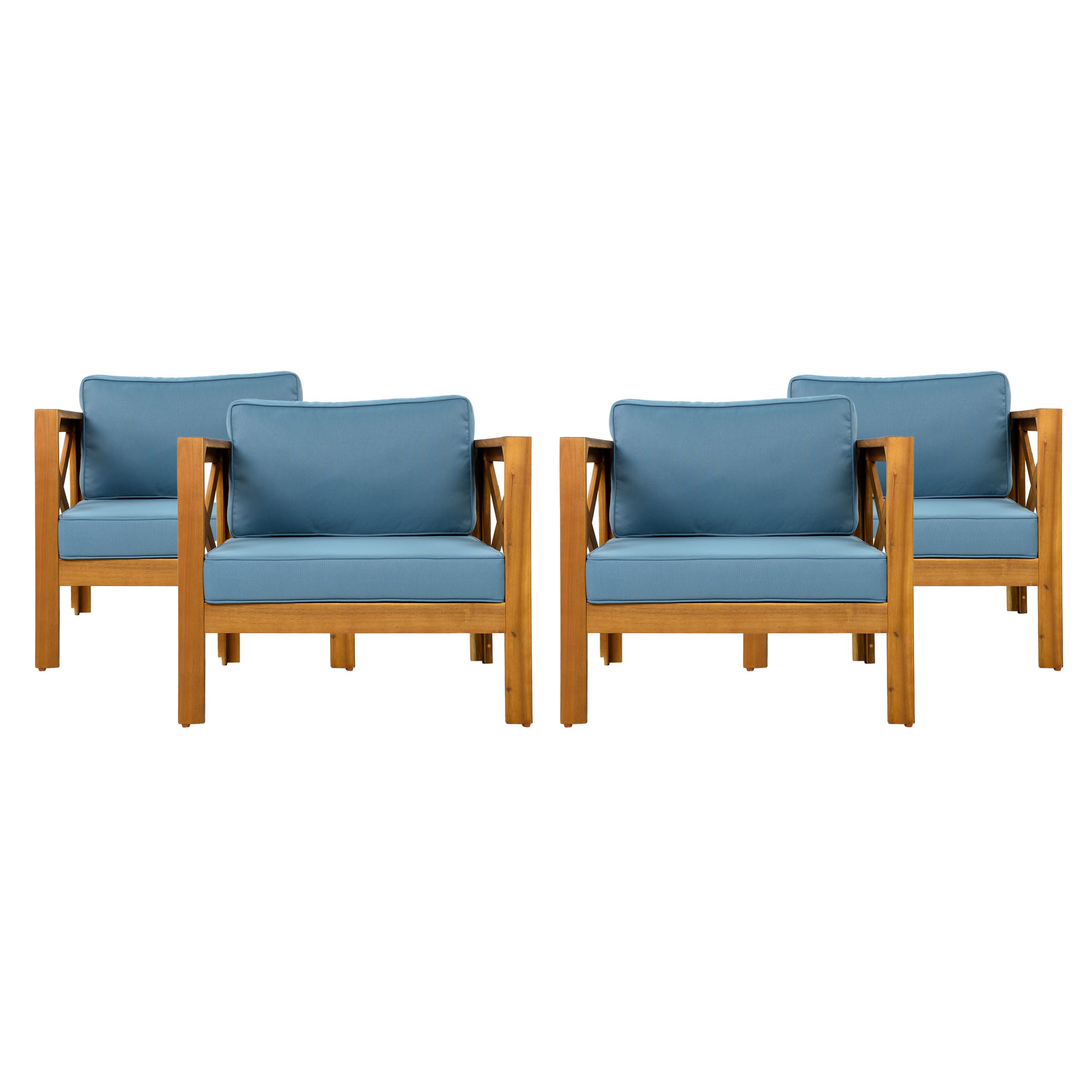 Patio Conversation Set, Outdoor Wood Leisure Seat(Set of 2),Armchair with Cushions,Selma Acacia Wood End Table ,Teak Finish,Blue cushion - Image 6
