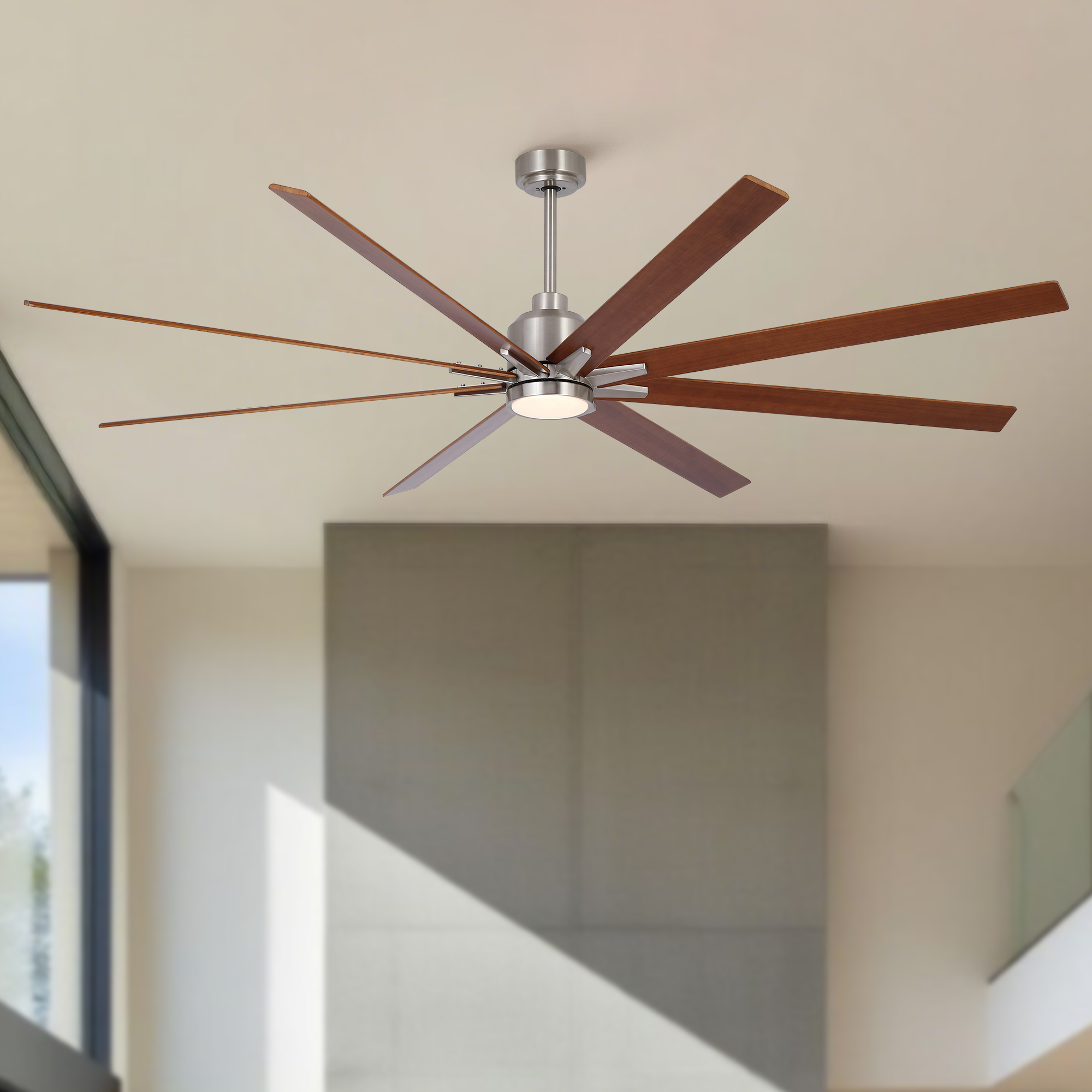 84" Oversized Large Brushed Nickel Black Walnut Solid Wood Ceiling Fan with Dimmable Led Light 8 Black Walnut Solid Wood Blades Remote Control Reversible DC Motor For Living Room Warehouse Villa - Image 2