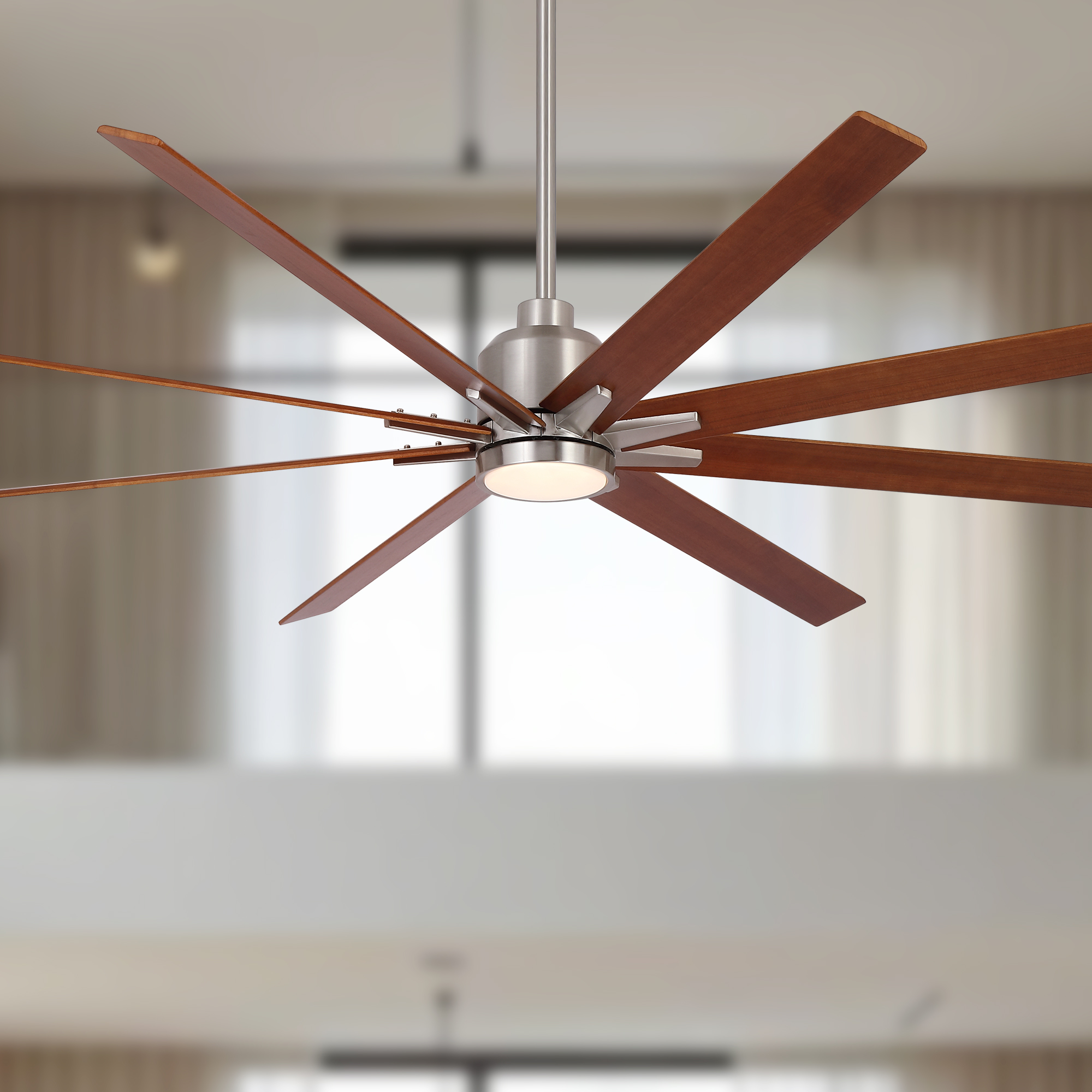 84" Oversized Large Brushed Nickel Black Walnut Solid Wood Ceiling Fan with Dimmable Led Light 8 Black Walnut Solid Wood Blades Remote Control Reversible DC Motor For Living Room Warehouse Villa - Image 3