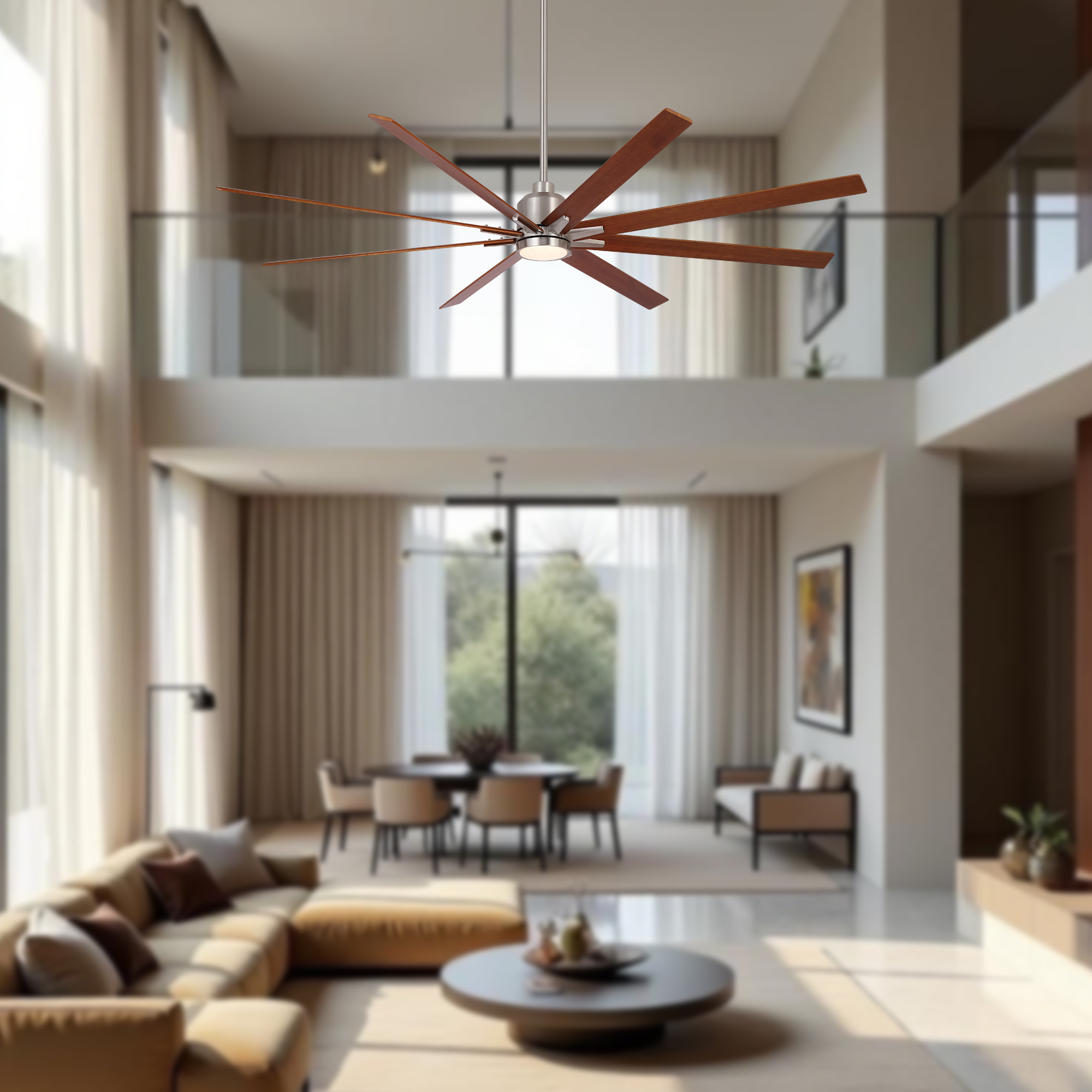 84" Oversized Large Brushed Nickel Black Walnut Solid Wood Ceiling Fan with Dimmable Led Light 8 Black Walnut Solid Wood Blades Remote Control Reversible DC Motor For Living Room Warehouse Villa - Image 6