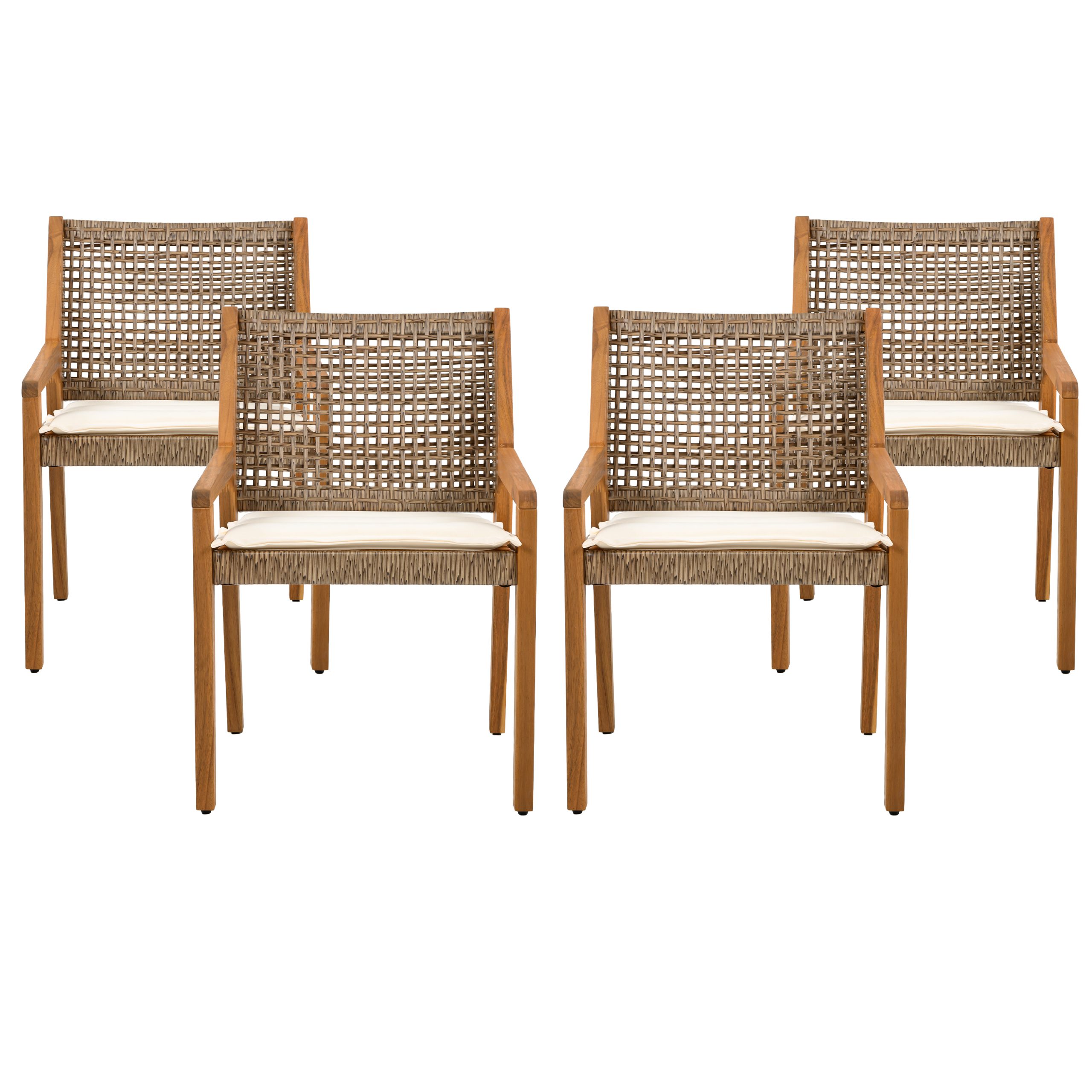 Outdoor Dining Set – Premium Acacia Wood Hermosa Table & Wicker Chairs with Cream Cushion for Comfortable Dining Experience,Suitable for large gatherings(1 Table + 4 Chairs) - Image 5