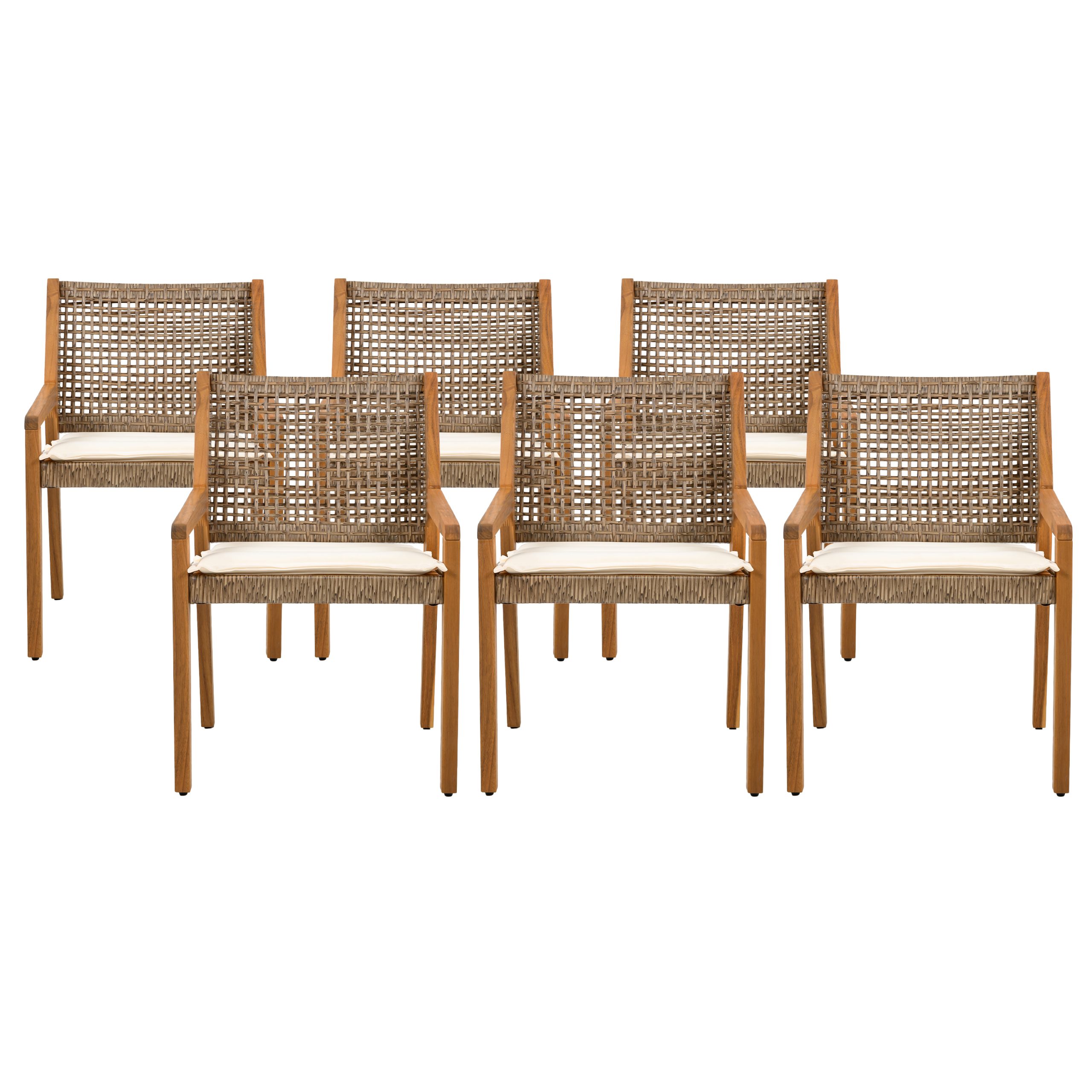 Outdoor Dining Set – Premium Acacia Wood Della Table & Wicker Chairs with Cream Cushion for Comfortable Dining Experience,Suitable for large gatherings(1 Table + 6 Chairs) - Image 5