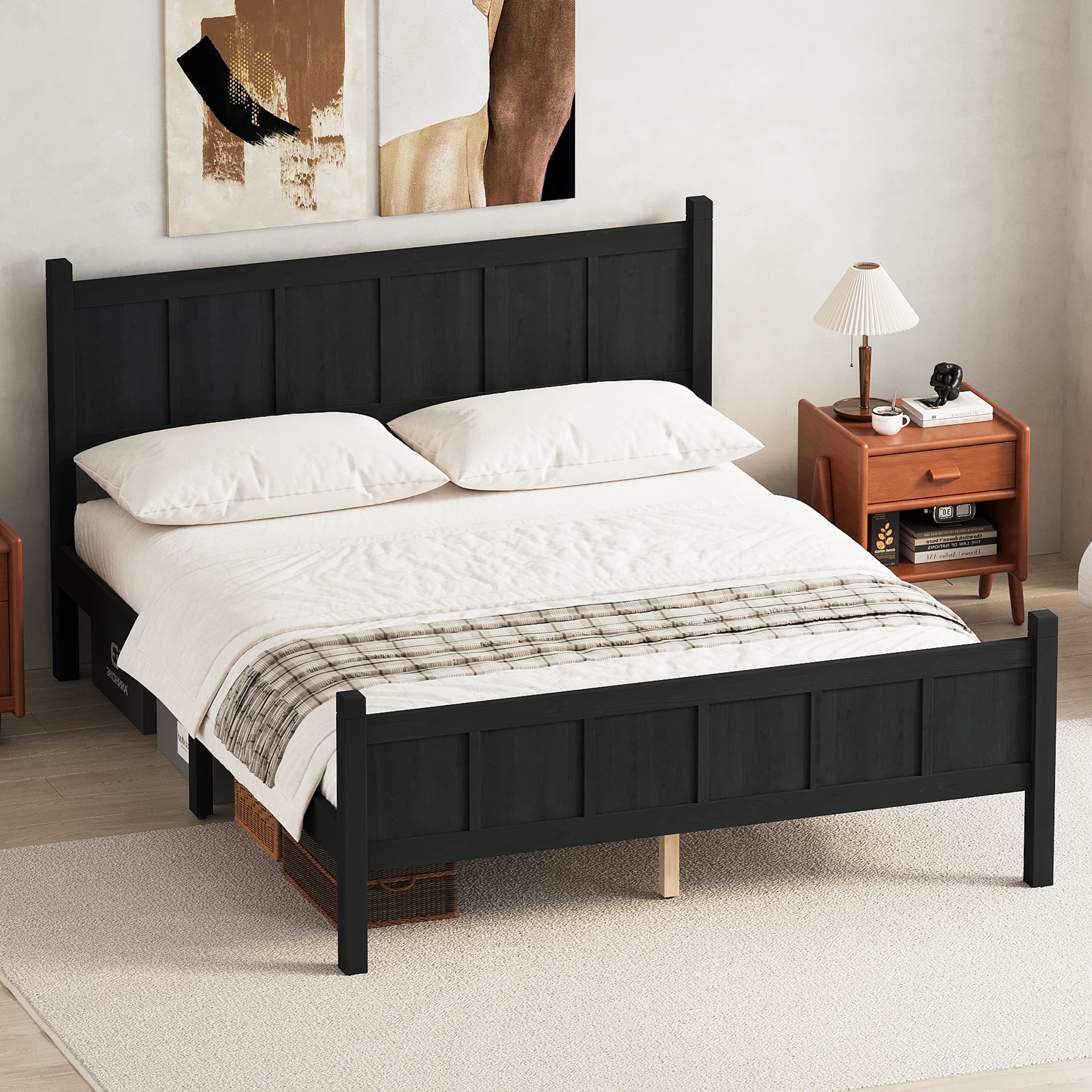 Queen Size Flat Panel Bed with Headboard & Footboard, Minimalist Modern Platform Bed with Wood Grain Finish, Shaker and Farmhouse Style Design, Sleek and Functional Bedroom Furniture,Black - Image 3