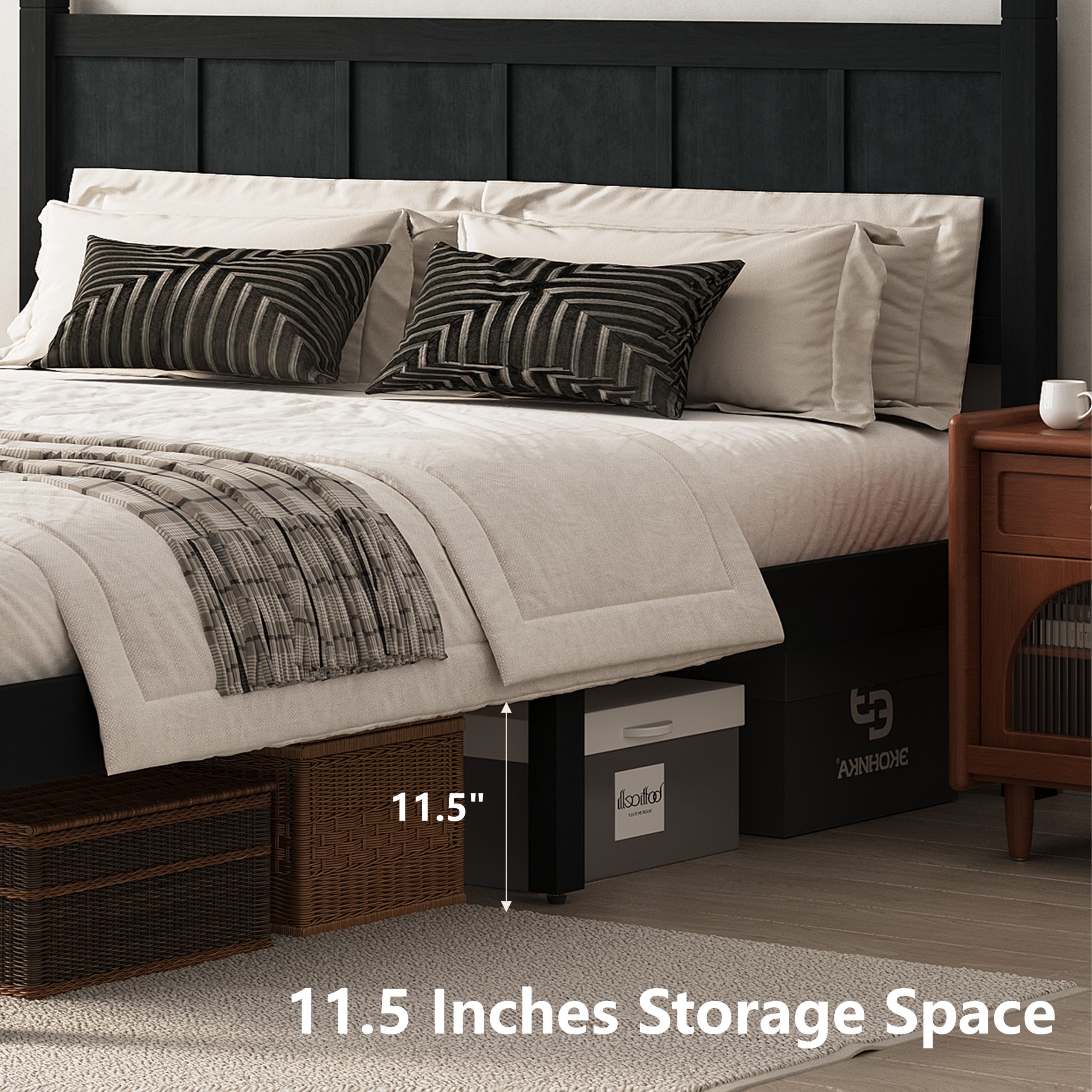 Queen Size Flat Panel Bed with Headboard & Footboard, Minimalist Modern Platform Bed with Wood Grain Finish, Shaker and Farmhouse Style Design, Sleek and Functional Bedroom Furniture,Black - Image 4