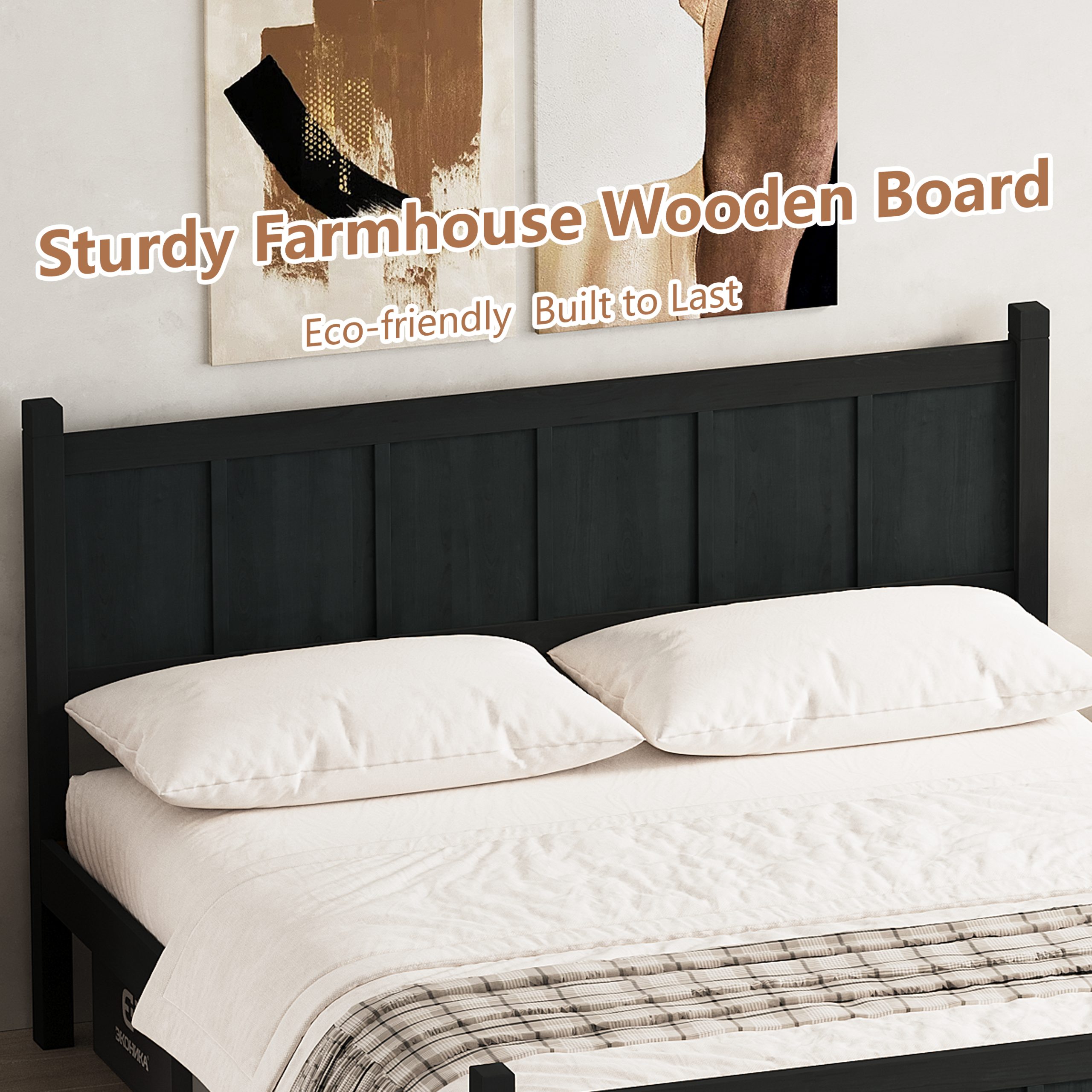 Queen Size Flat Panel Bed with Headboard & Footboard, Minimalist Modern Platform Bed with Wood Grain Finish, Shaker and Farmhouse Style Design, Sleek and Functional Bedroom Furniture,Black - Image 5
