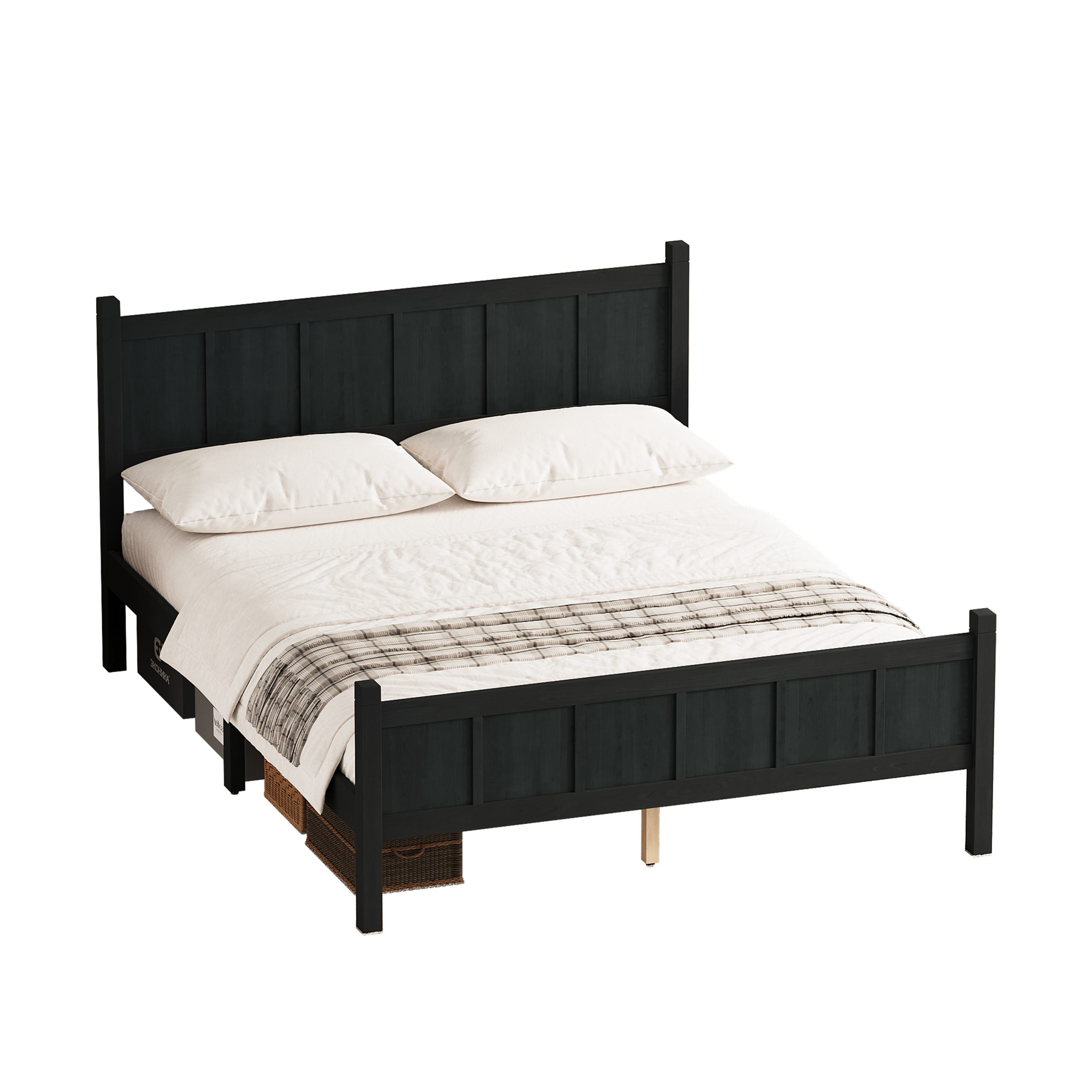 Queen Size Flat Panel Bed with Headboard & Footboard, Minimalist Modern Platform Bed with Wood Grain Finish, Shaker and Farmhouse Style Design, Sleek and Functional Bedroom Furniture,Black - Image 6