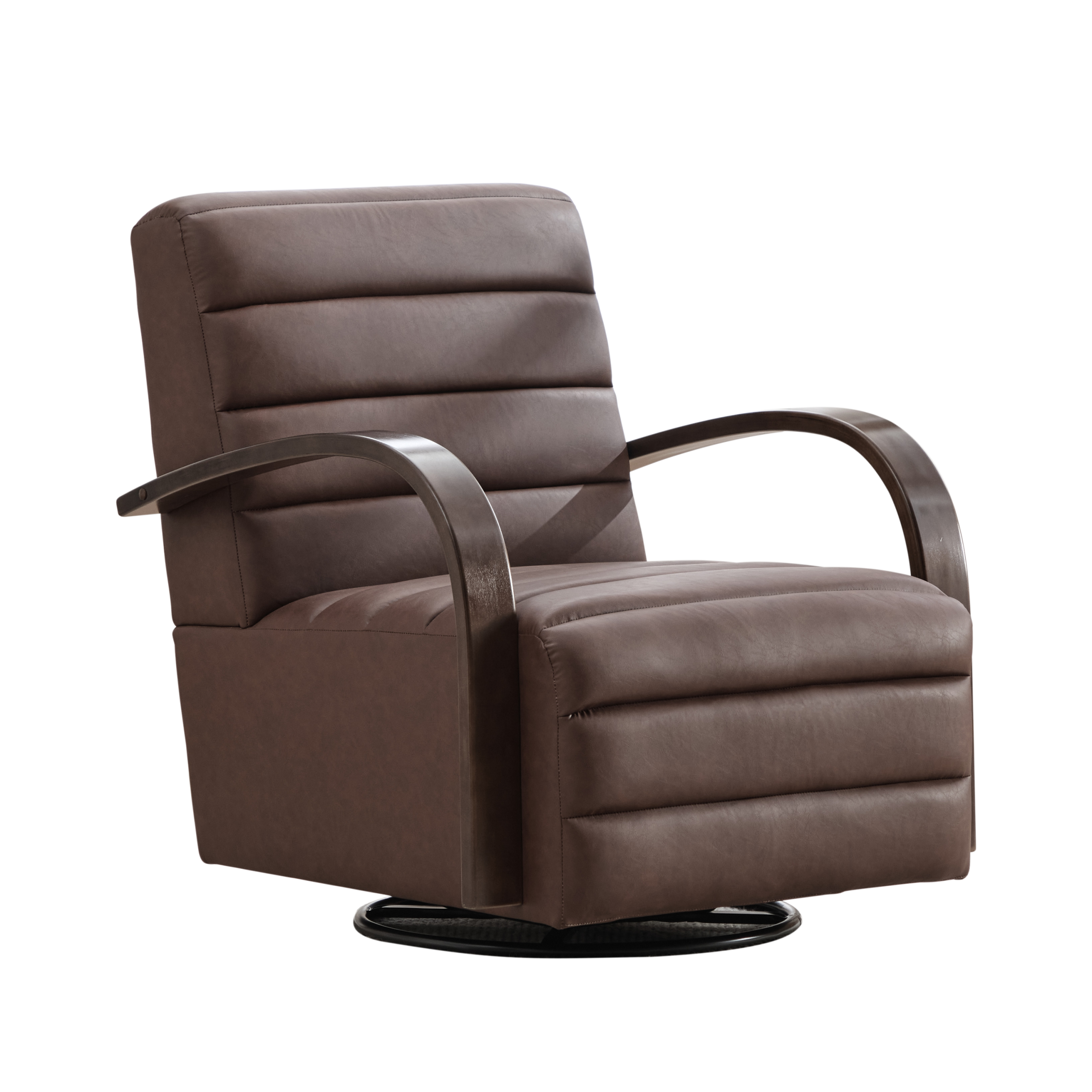 30.7"W Modern Upholstered 360° Swivel Accent Chair with Solid Wood Armrests and Comfy Channel Tufted Lounge Reading Chair, Single Sofa Armchair for Hotel Bedroom Living Room Office and Bedroom. Brown - Image 4