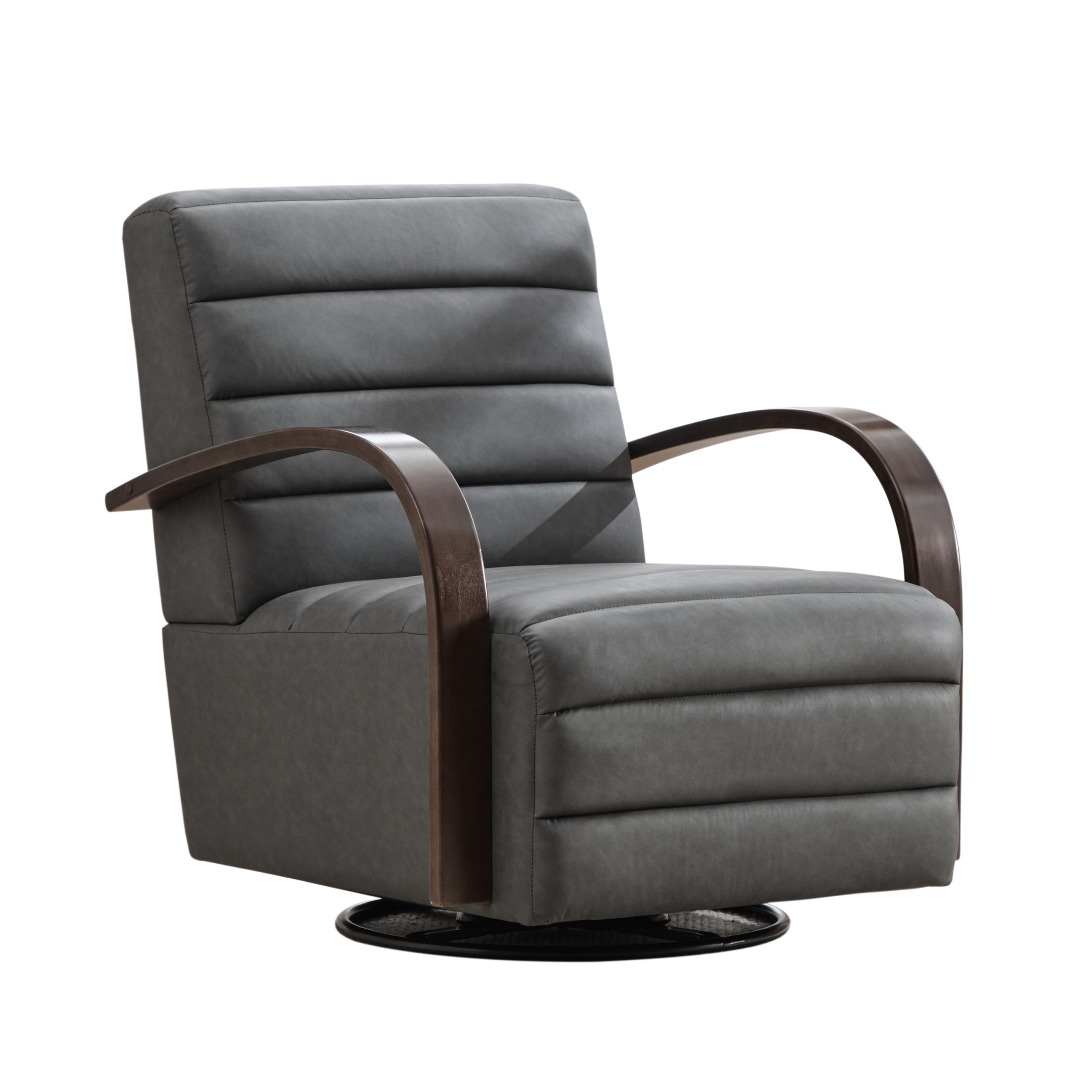 30.7"W Modern Upholstered 360° Swivel Accent Chair with Solid Wood Armrests and Comfy Channel Tufted Lounge Reading Chair, Single Sofa Armchair for Hotel Bedroom Living Room Office and Bedroom. Gray - Image 4