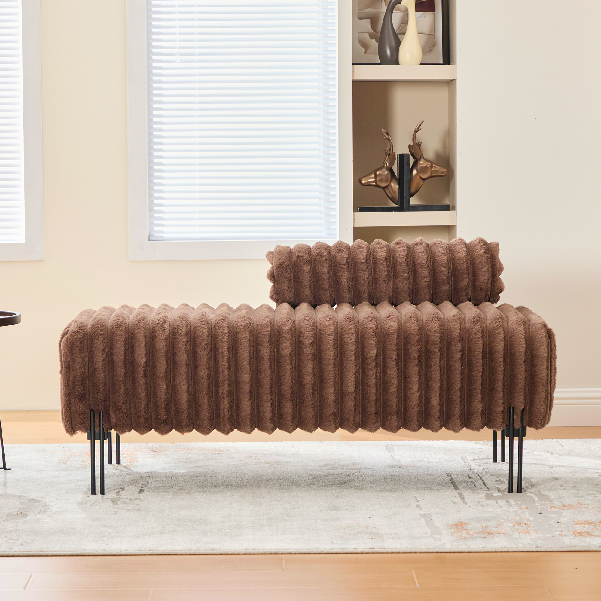 49.6" Wide Upholstered Mini Loveseat with Metal Legs, 2-Seater Small Sofa End of Bed Bench Window Ottoman Footrest with Adjustable Back for Living Room Bedroom Entryway Hallway Small Space, Brown - Image 2