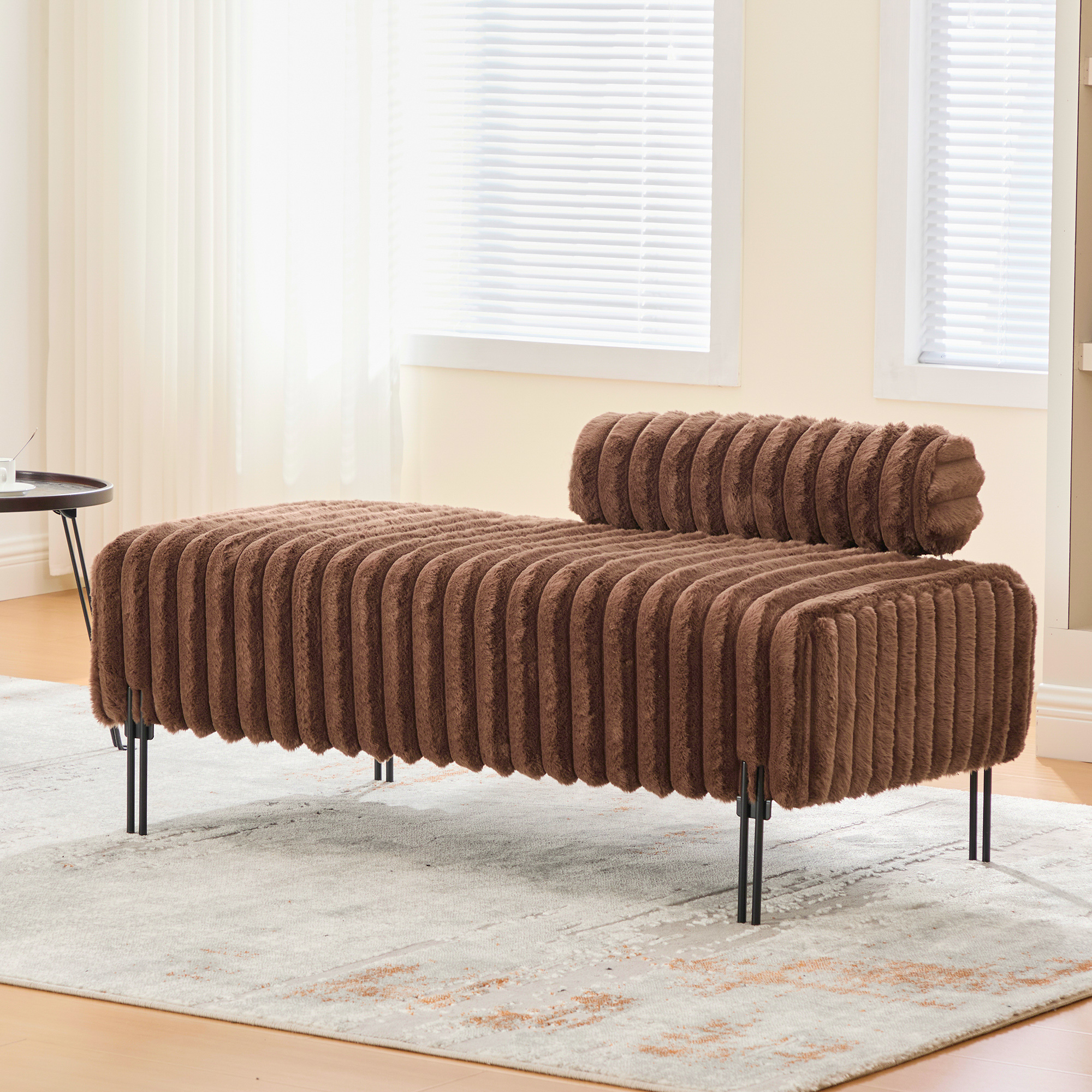 49.6" Wide Upholstered Mini Loveseat with Metal Legs, 2-Seater Small Sofa End of Bed Bench Window Ottoman Footrest with Adjustable Back for Living Room Bedroom Entryway Hallway Small Space, Brown - Image 3