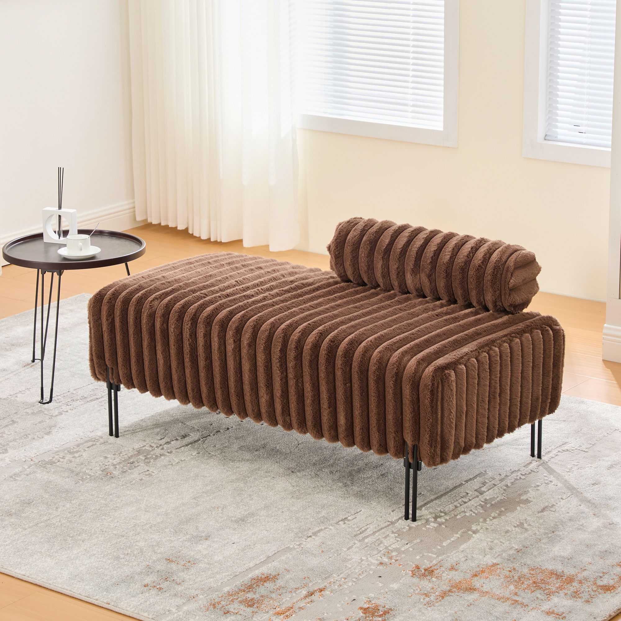 49.6" Wide Upholstered Mini Loveseat with Metal Legs, 2-Seater Small Sofa End of Bed Bench Window Ottoman Footrest with Adjustable Back for Living Room Bedroom Entryway Hallway Small Space, Brown - Image 4