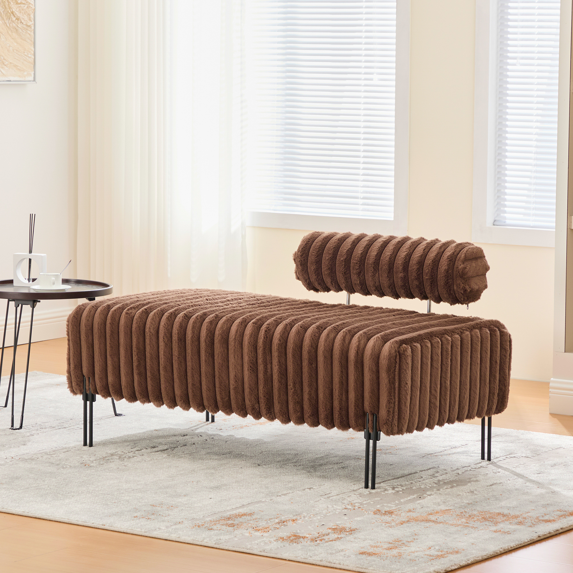 49.6" Wide Upholstered Mini Loveseat with Metal Legs, 2-Seater Small Sofa End of Bed Bench Window Ottoman Footrest with Adjustable Back for Living Room Bedroom Entryway Hallway Small Space, Brown - Image 6