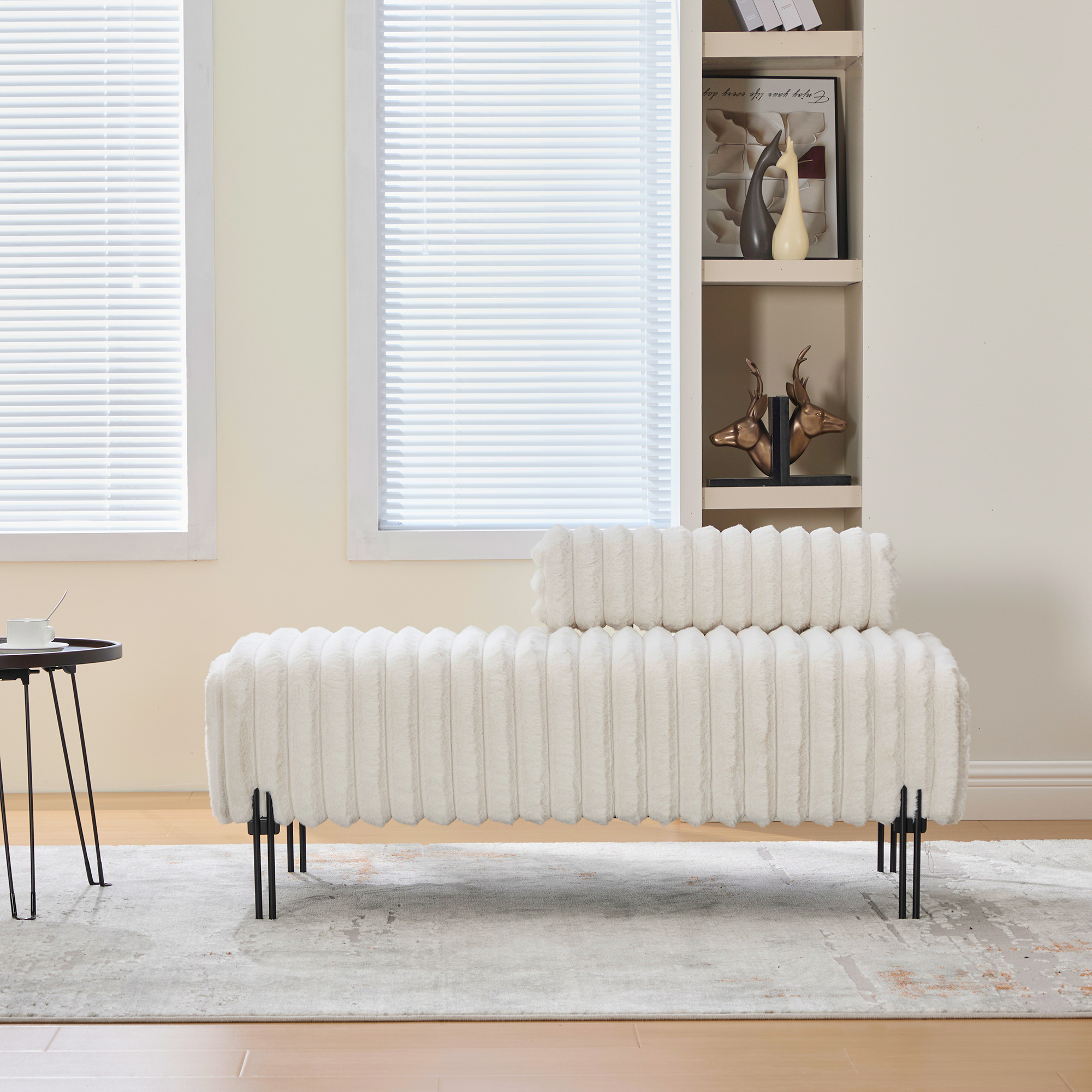 49.6" Wide Upholstered Mini Loveseat with Metal Legs, 2-Seater Small Sofa End of Bed Bench Window Ottoman Footrest with Adjustable Back for Living Room Bedroom Entryway Hallway Small Space, Beige - Image 2