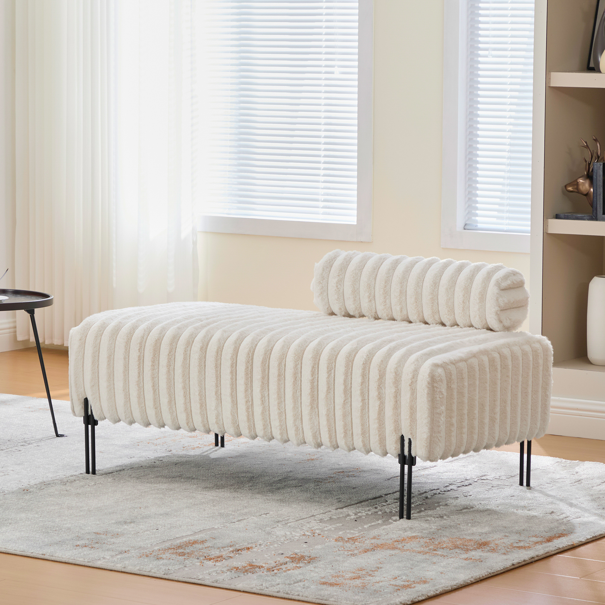 49.6" Wide Upholstered Mini Loveseat with Metal Legs, 2-Seater Small Sofa End of Bed Bench Window Ottoman Footrest with Adjustable Back for Living Room Bedroom Entryway Hallway Small Space, Beige - Image 4