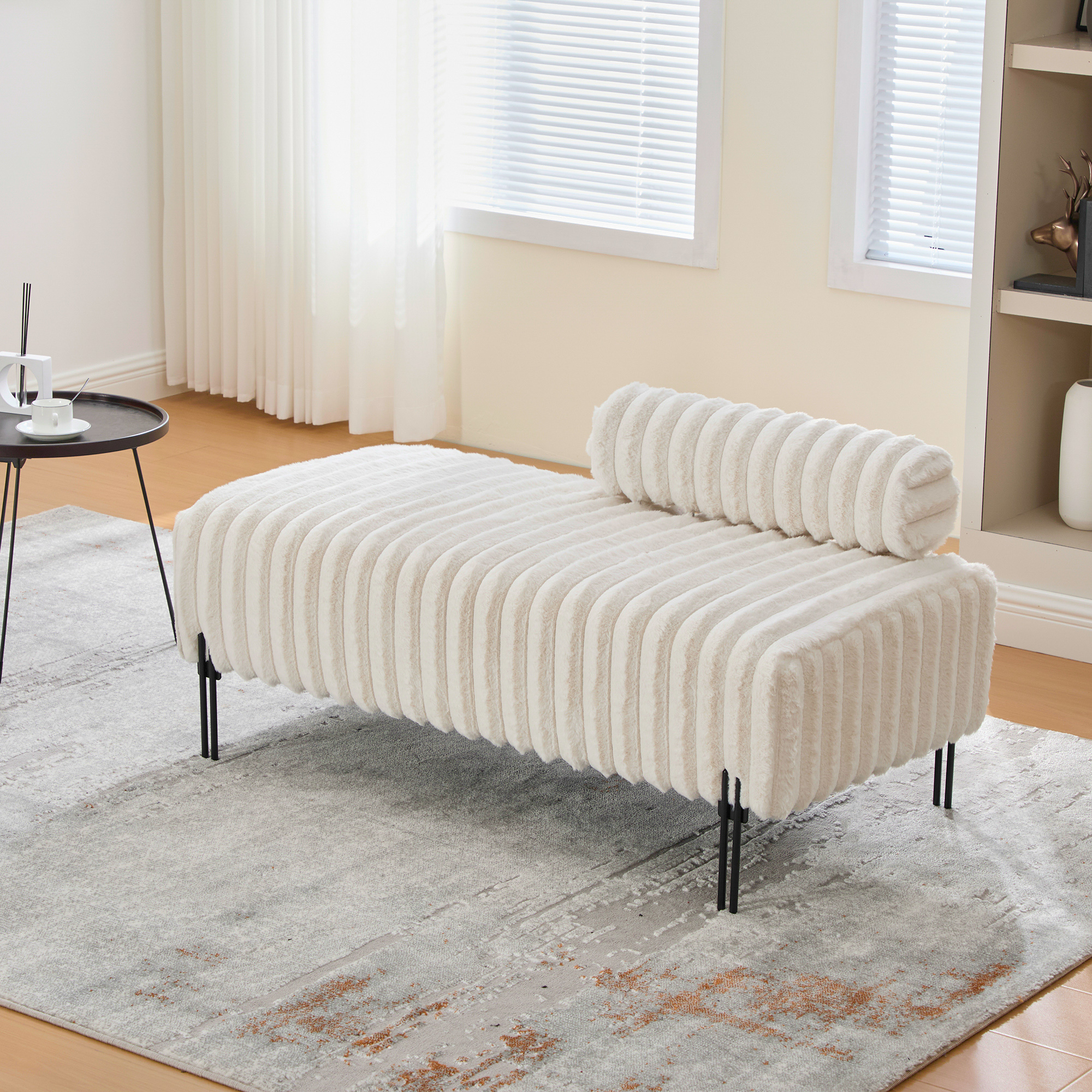 49.6" Wide Upholstered Mini Loveseat with Metal Legs, 2-Seater Small Sofa End of Bed Bench Window Ottoman Footrest with Adjustable Back for Living Room Bedroom Entryway Hallway Small Space, Beige - Image 5