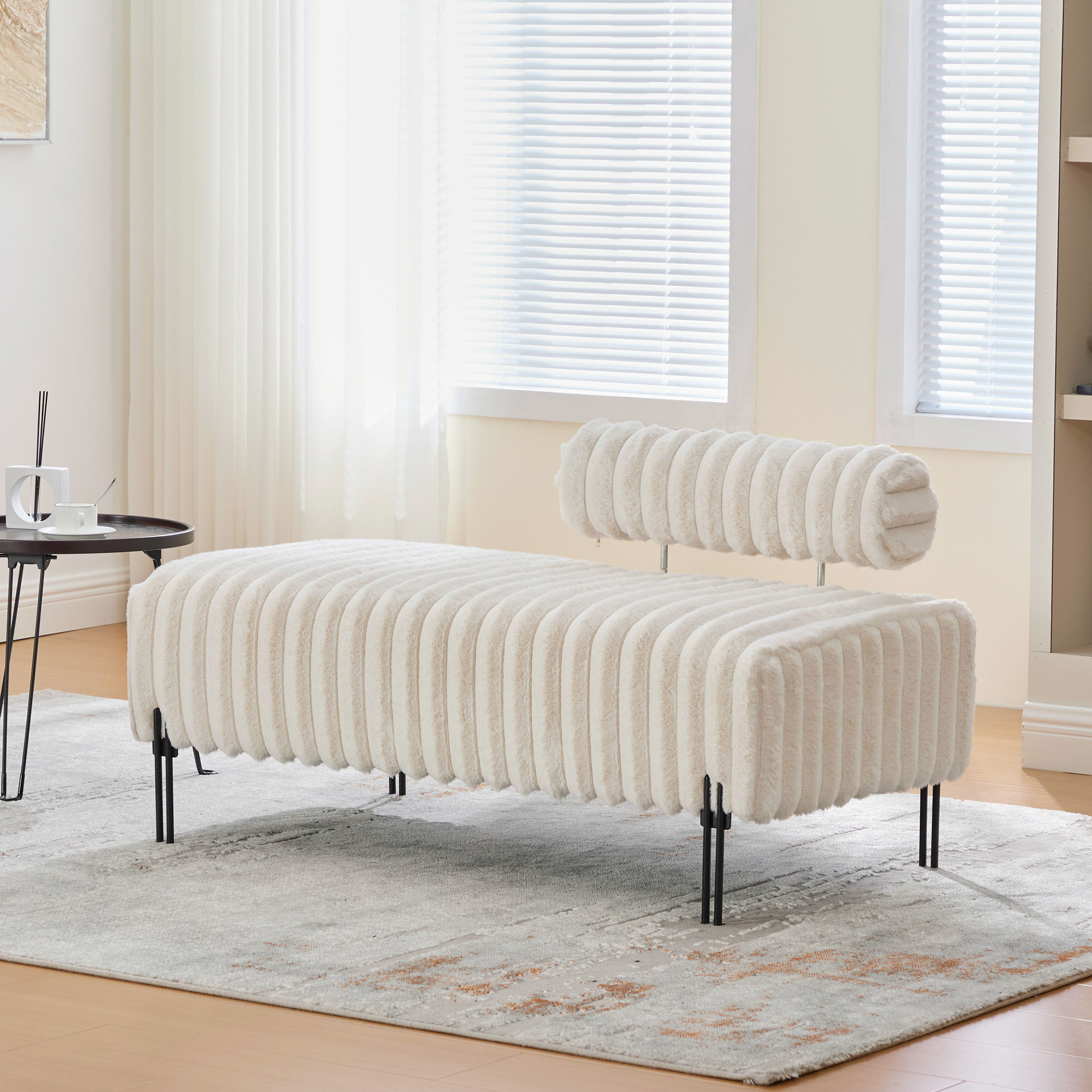 49.6" Wide Upholstered Mini Loveseat with Metal Legs, 2-Seater Small Sofa End of Bed Bench Window Ottoman Footrest with Adjustable Back for Living Room Bedroom Entryway Hallway Small Space, Beige - Image 6