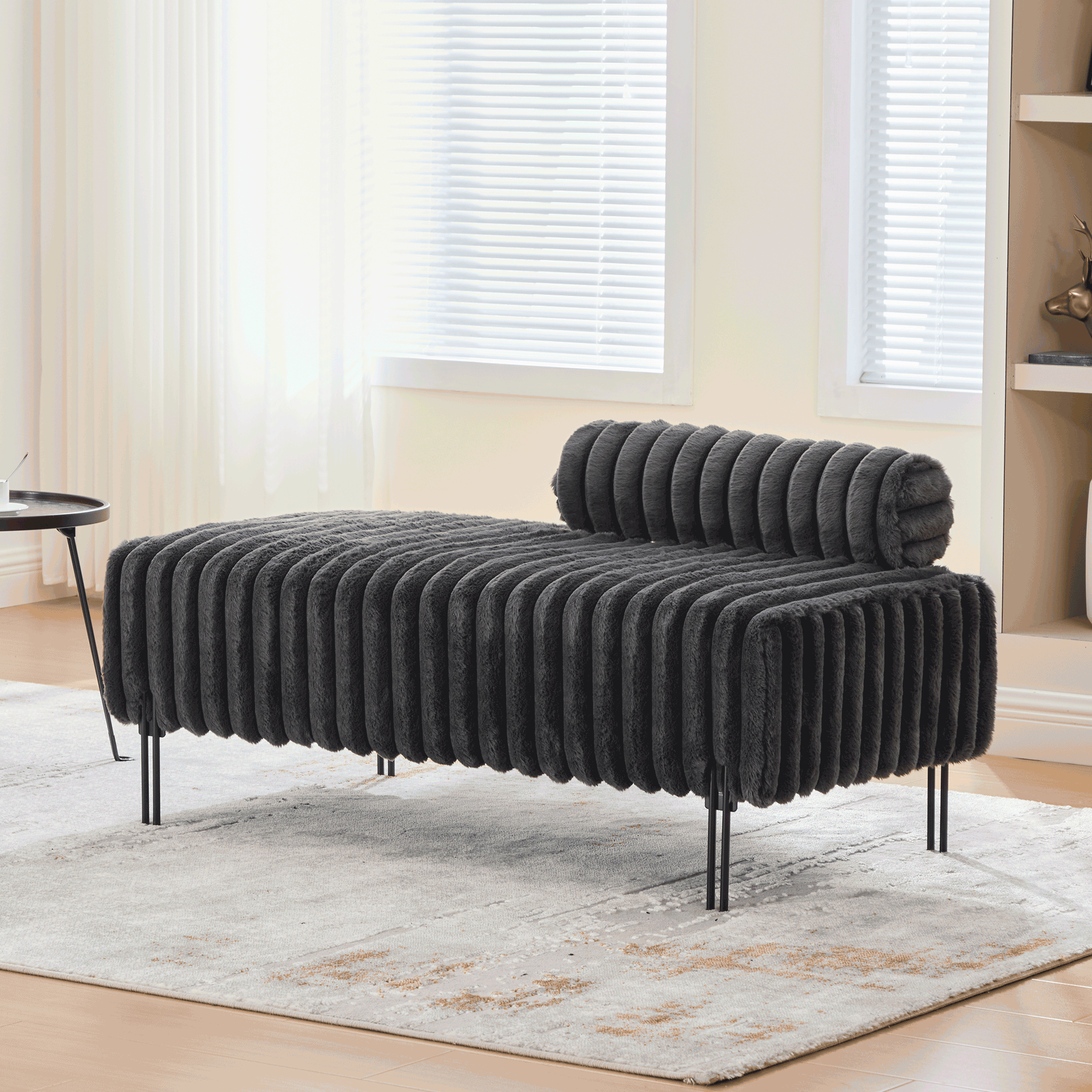 49.6″ Wide Upholstered Mini Loveseat with Metal Legs, 2-Seater Small Sofa End of Bed Bench Window Ottoman Footrest with Adjustable Back for Living Room Bedroom Entryway Hallway Small Space, Charcoal