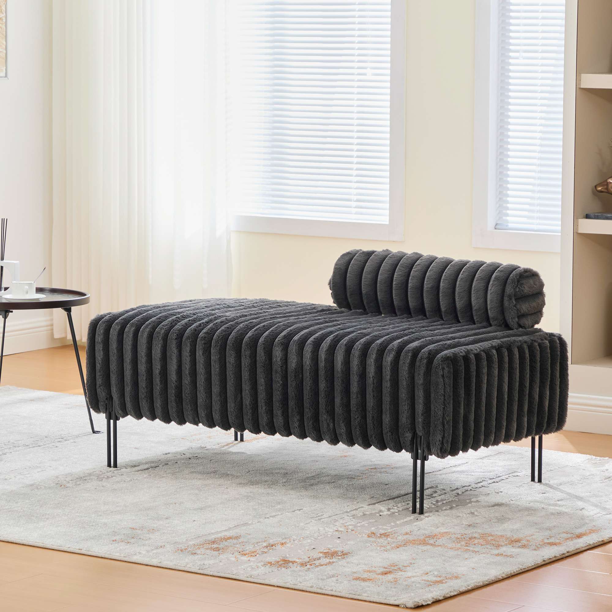 49.6" Wide Upholstered Mini Loveseat with Metal Legs, 2-Seater Small Sofa End of Bed Bench Window Ottoman Footrest with Adjustable Back for Living Room Bedroom Entryway Hallway Small Space, Charcoal - Image 2