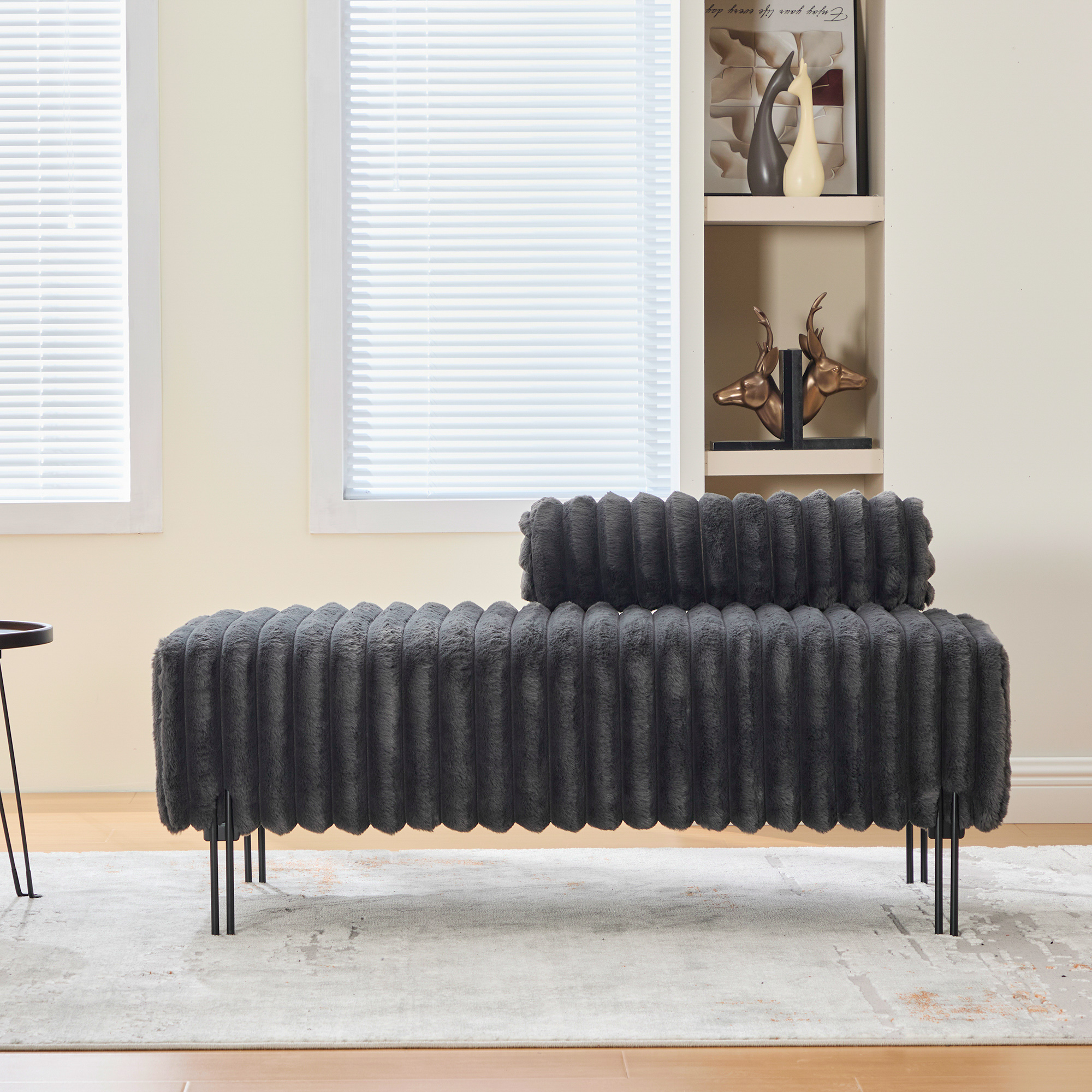 49.6" Wide Upholstered Mini Loveseat with Metal Legs, 2-Seater Small Sofa End of Bed Bench Window Ottoman Footrest with Adjustable Back for Living Room Bedroom Entryway Hallway Small Space, Charcoal - Image 4