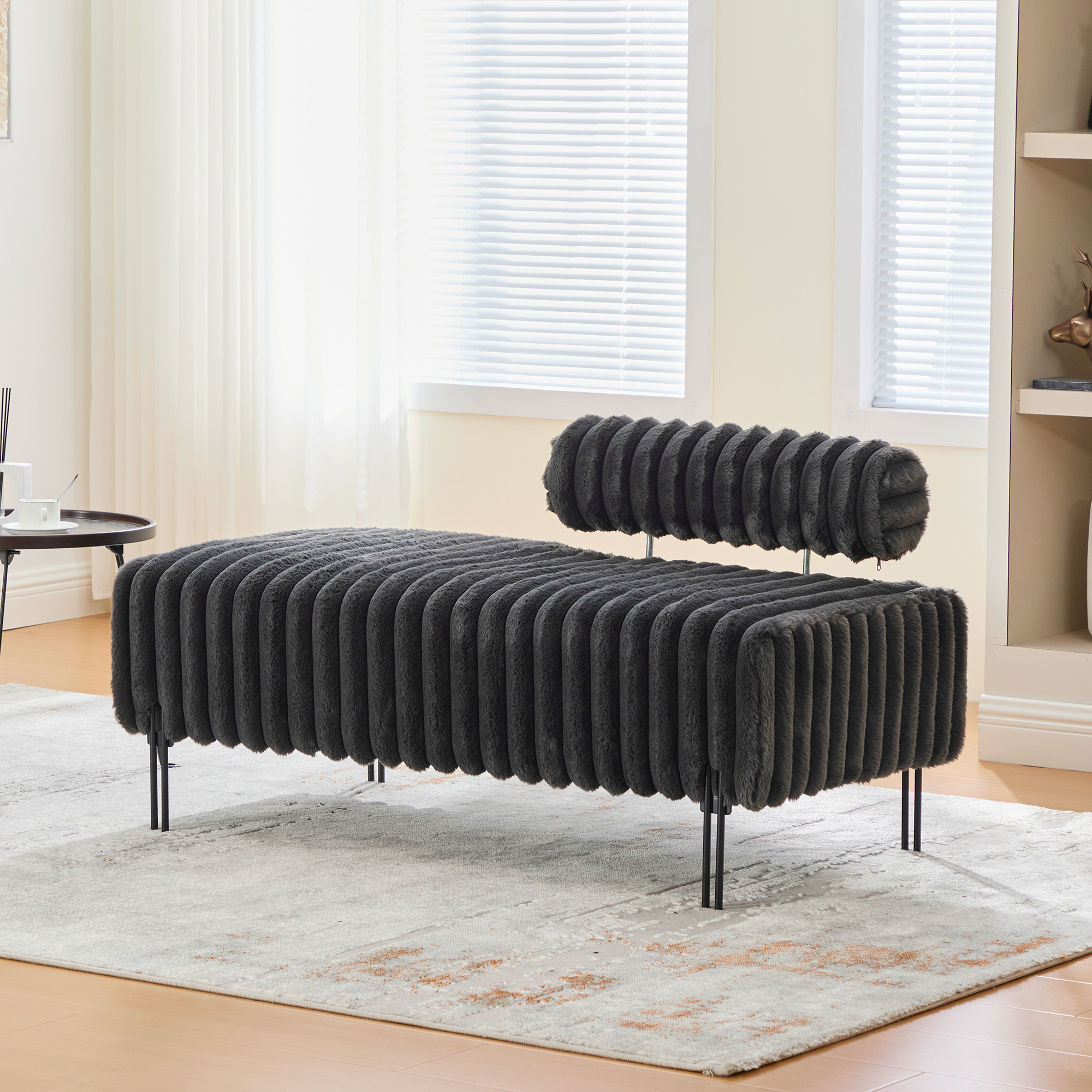 49.6" Wide Upholstered Mini Loveseat with Metal Legs, 2-Seater Small Sofa End of Bed Bench Window Ottoman Footrest with Adjustable Back for Living Room Bedroom Entryway Hallway Small Space, Charcoal - Image 5