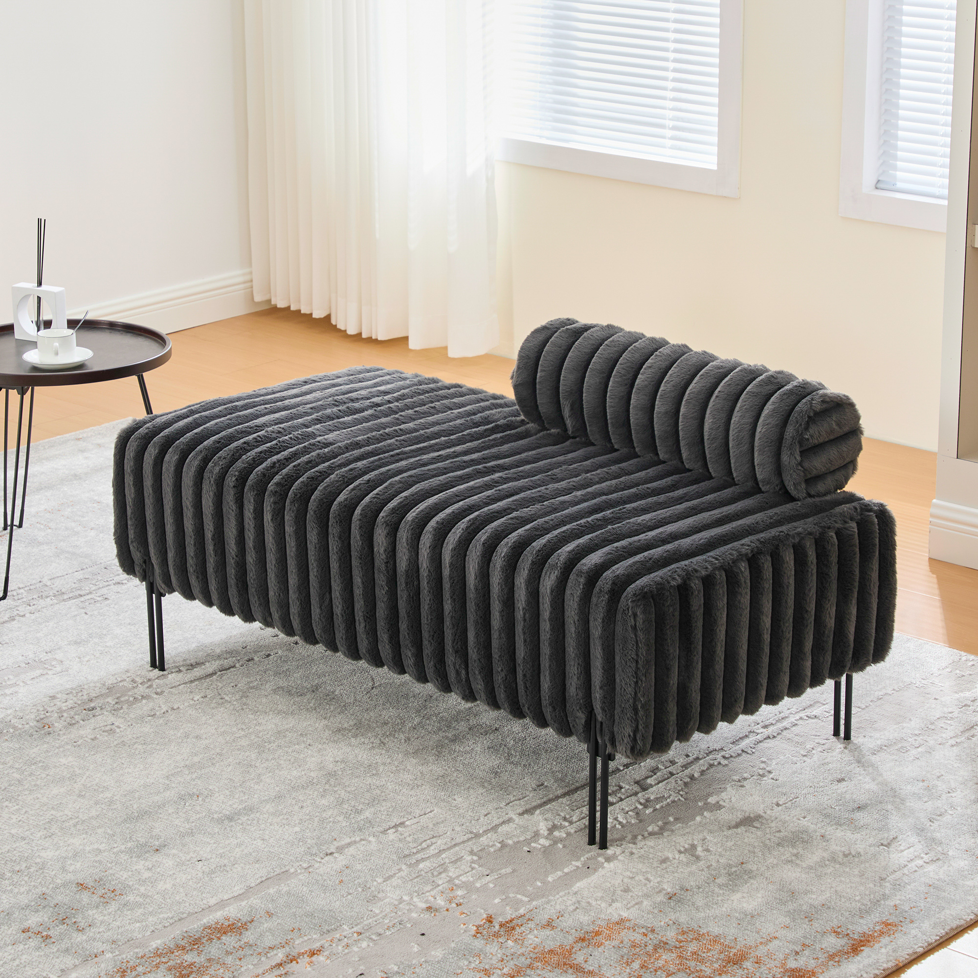 49.6" Wide Upholstered Mini Loveseat with Metal Legs, 2-Seater Small Sofa End of Bed Bench Window Ottoman Footrest with Adjustable Back for Living Room Bedroom Entryway Hallway Small Space, Charcoal - Image 6