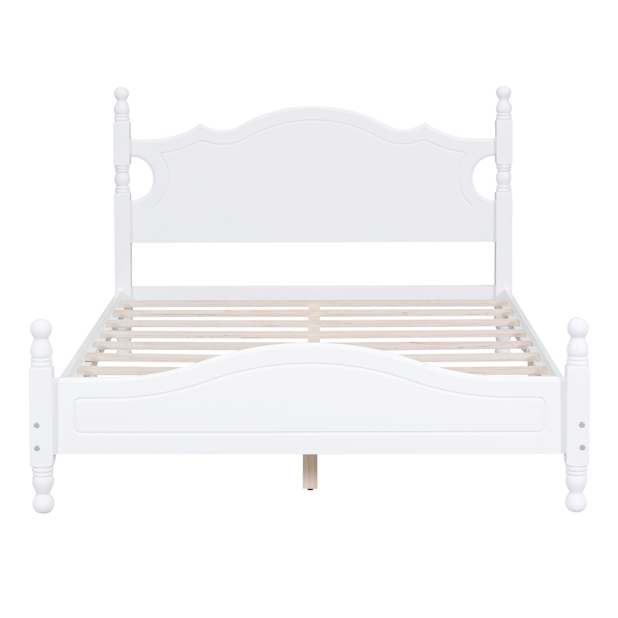 Full Size Wood Platform Bed Frame,Retro Style Platform Bed with Wooden Slat Support,White - Image 3