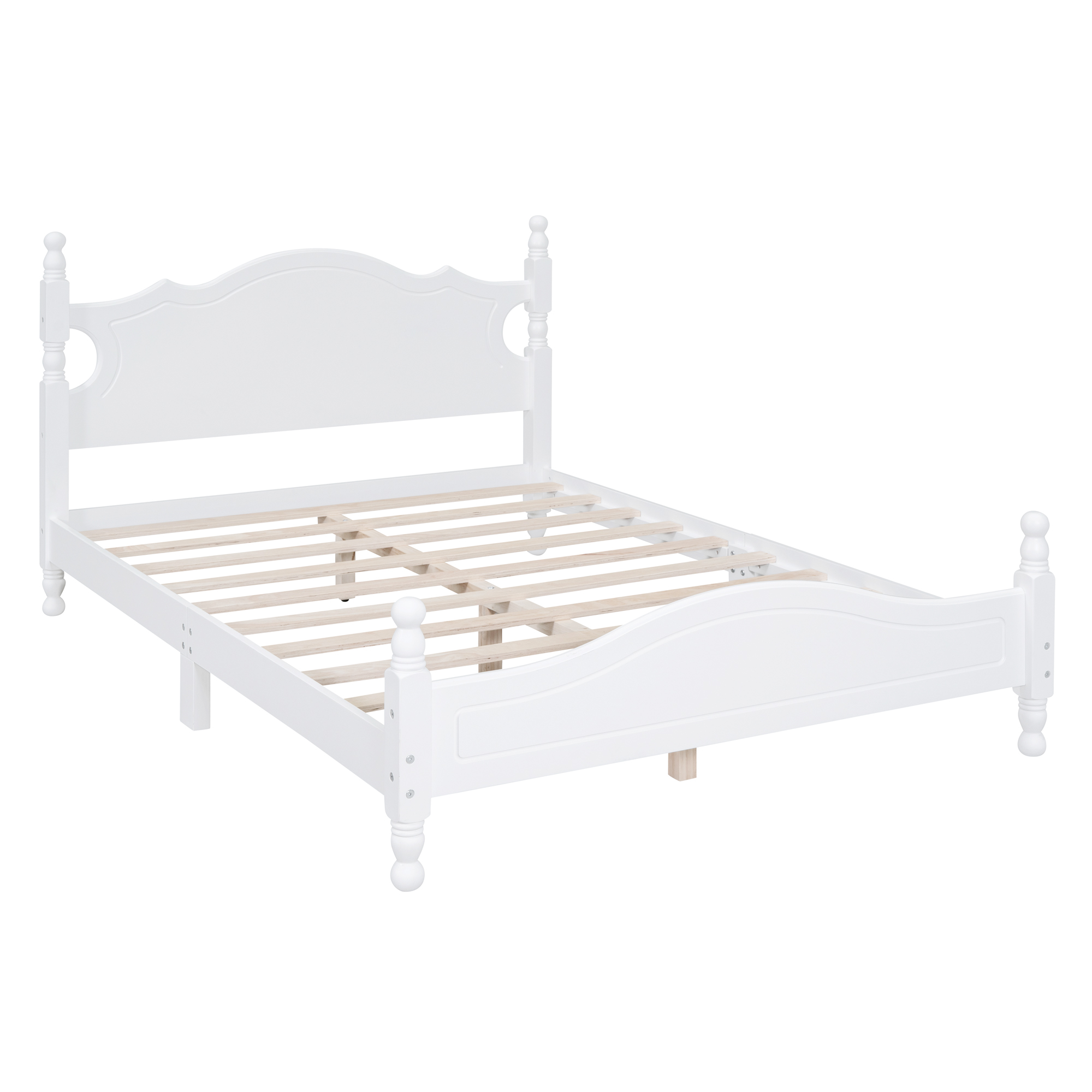Full Size Wood Platform Bed Frame,Retro Style Platform Bed with Wooden Slat Support,White - Image 4