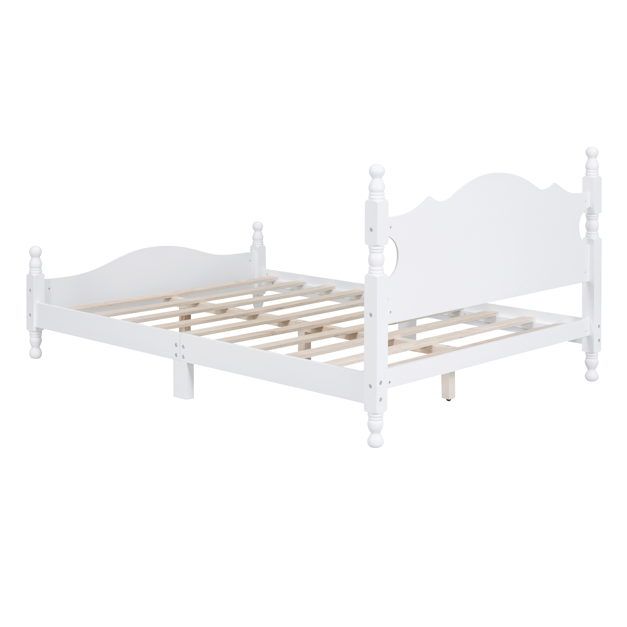Full Size Wood Platform Bed Frame,Retro Style Platform Bed with Wooden Slat Support,White - Image 5