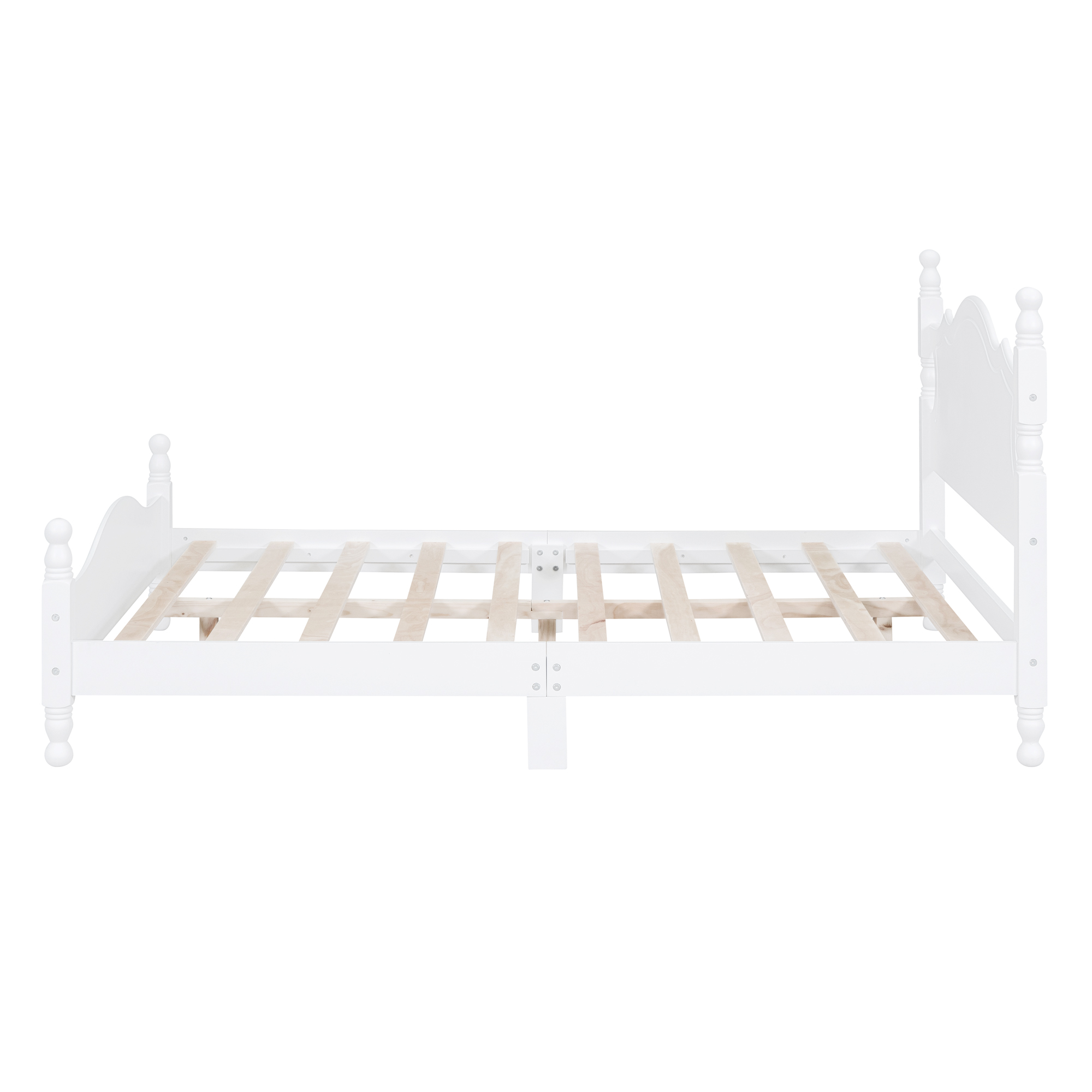 Full Size Wood Platform Bed Frame,Retro Style Platform Bed with Wooden Slat Support,White - Image 6