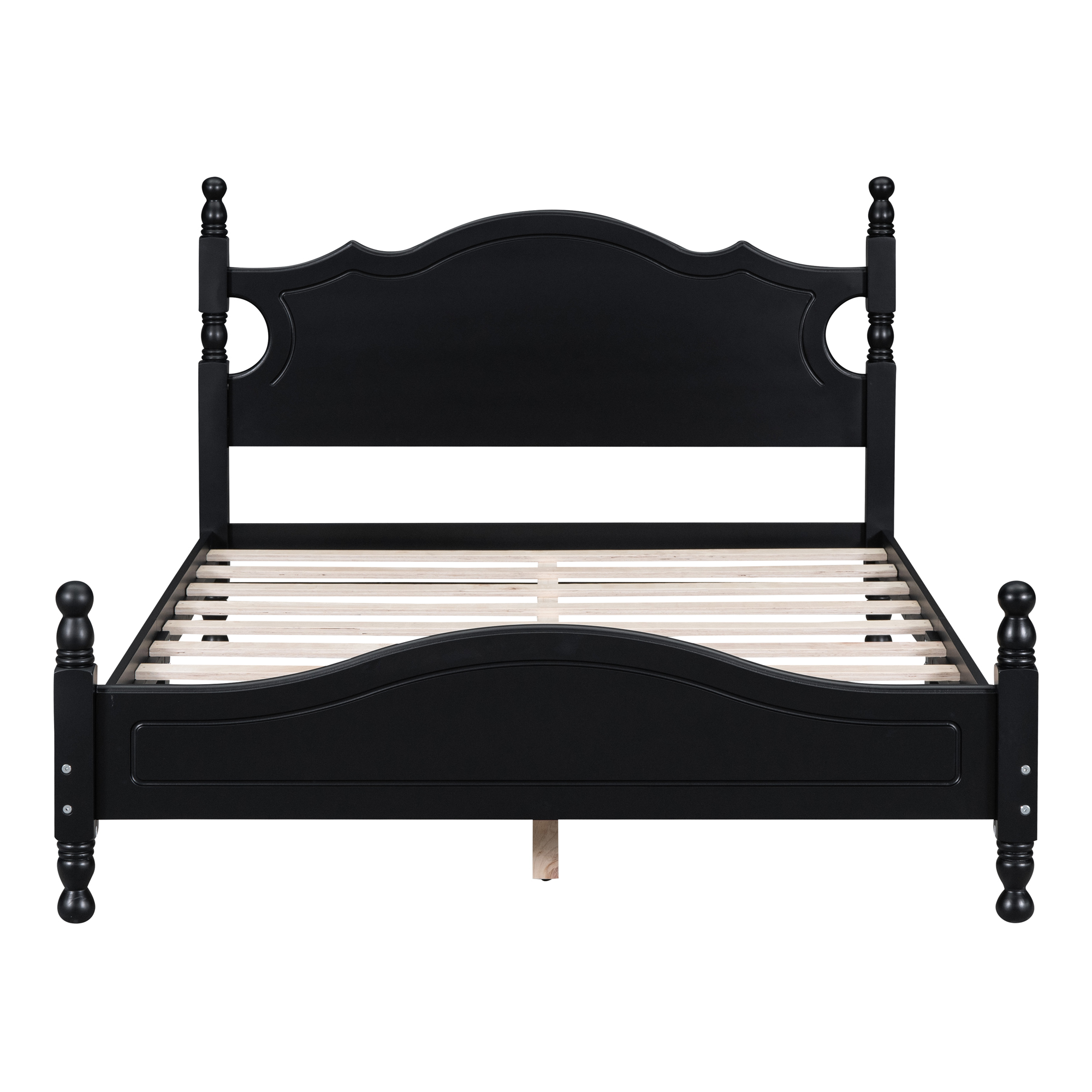 Full Size Wood Platform Bed Frame,Retro Style Platform Bed with Wooden Slat Support,Black - Image 3
