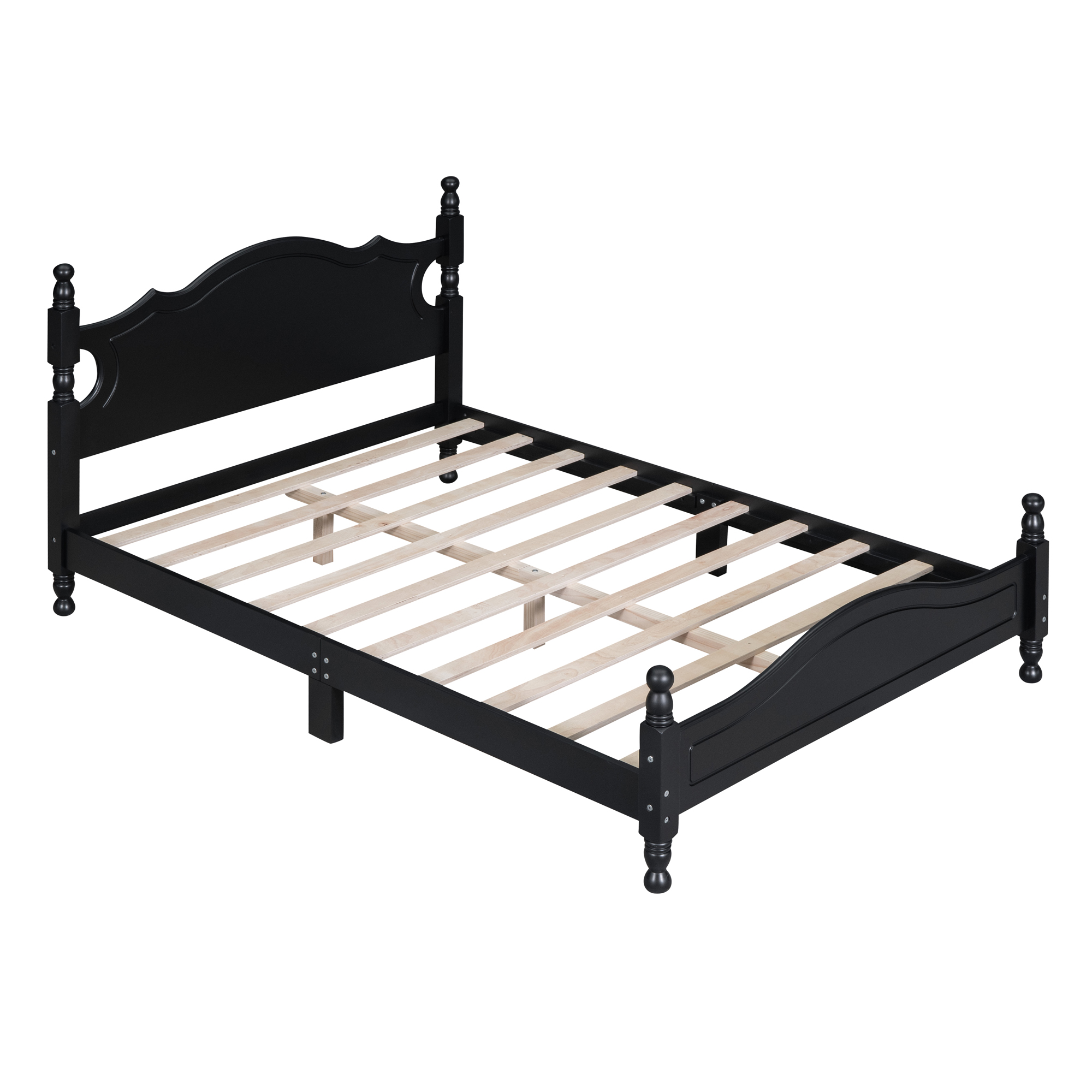 Full Size Wood Platform Bed Frame,Retro Style Platform Bed with Wooden Slat Support,Black - Image 4