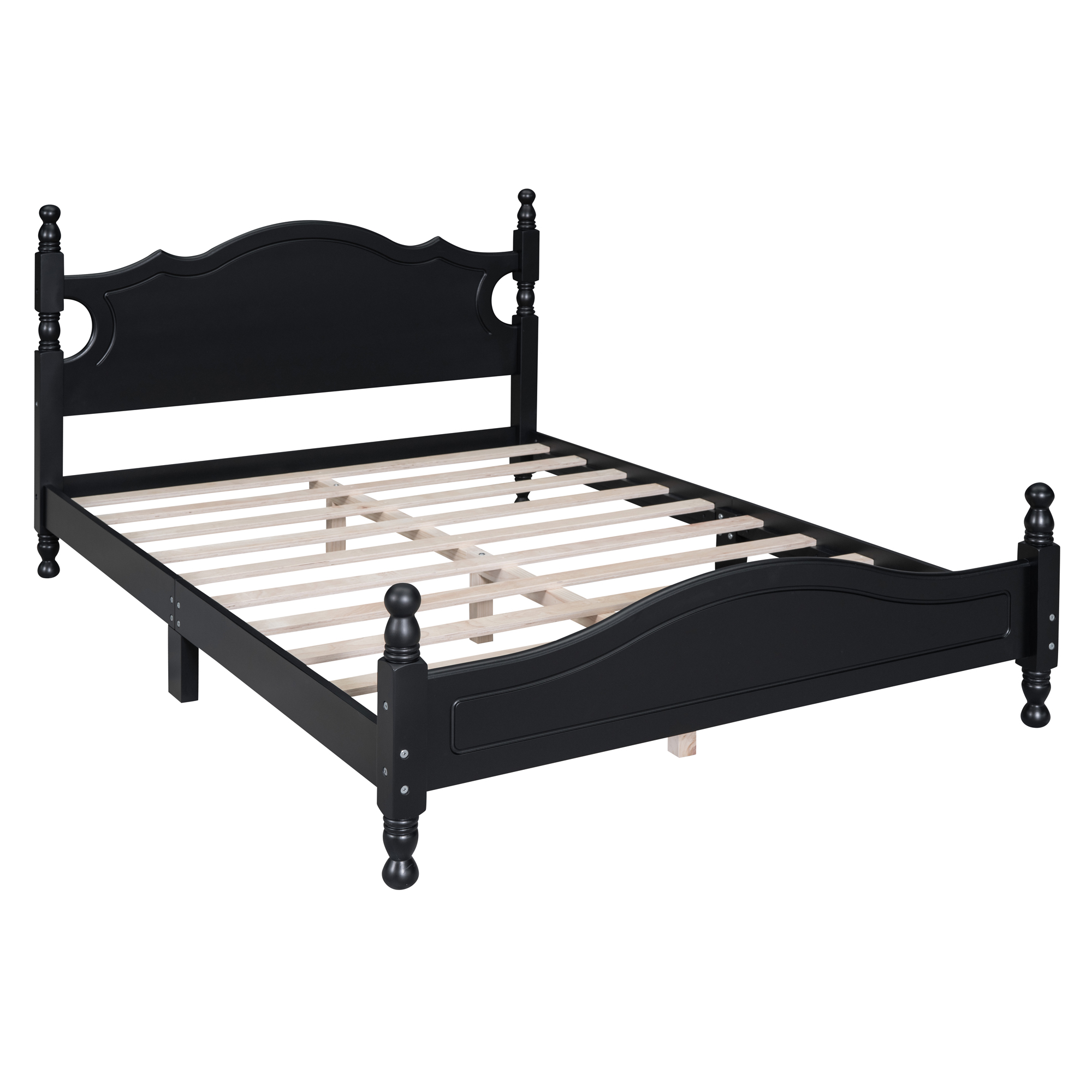 Full Size Wood Platform Bed Frame,Retro Style Platform Bed with Wooden Slat Support,Black - Image 5