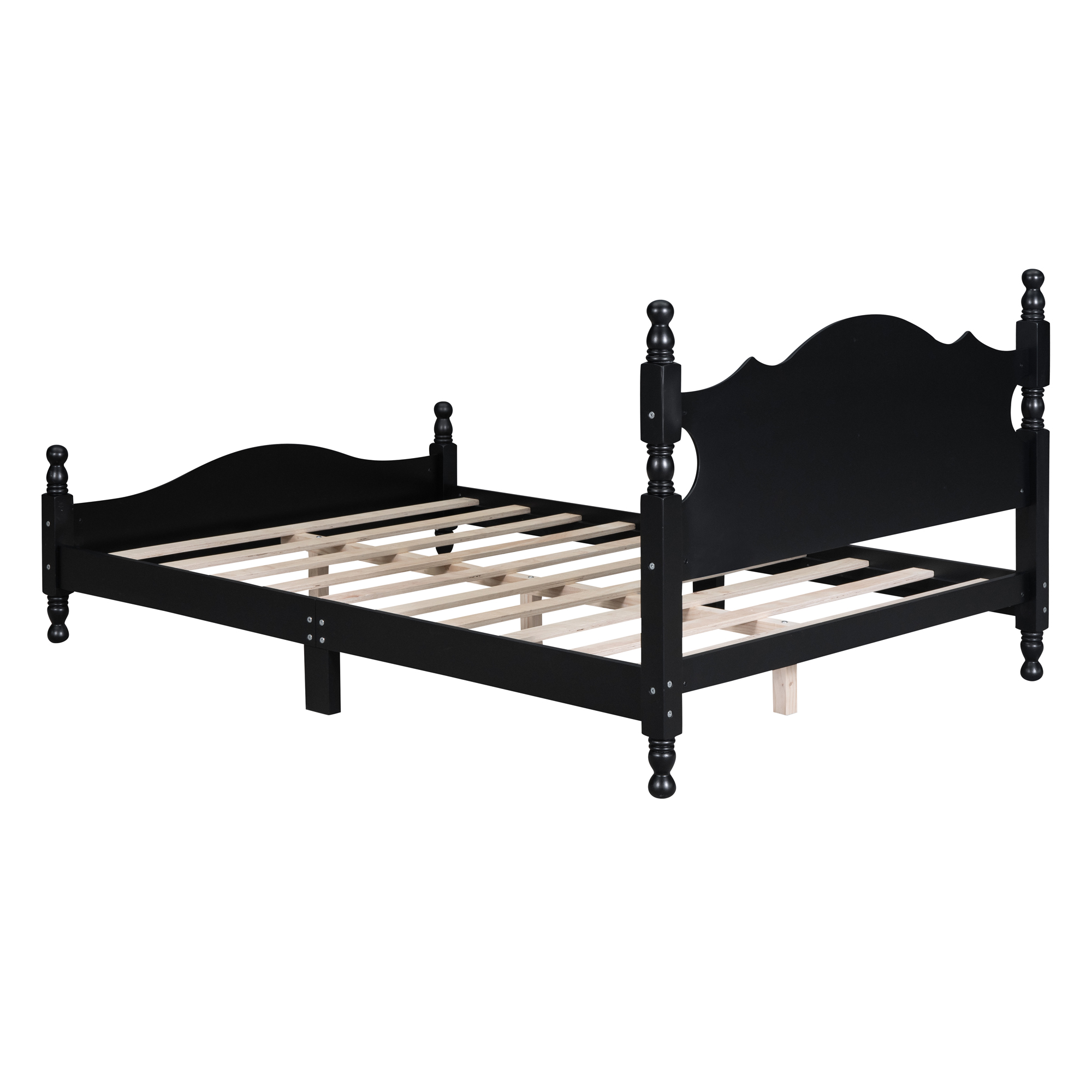Full Size Wood Platform Bed Frame,Retro Style Platform Bed with Wooden Slat Support,Black - Image 6
