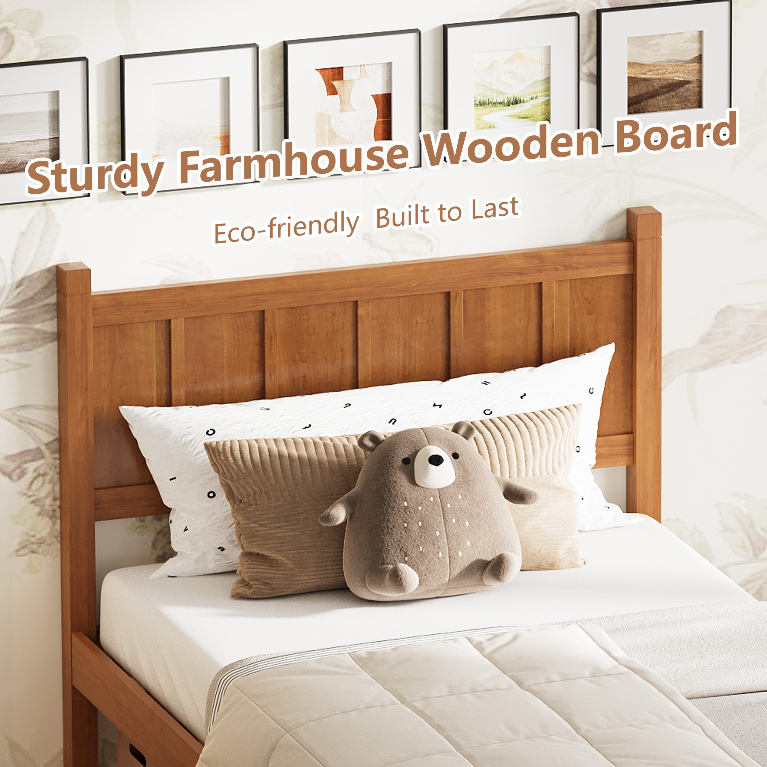 Twin Size Flat Panel Bed with Headboard & Footboard, Minimalist Modern Platform Bed with Wood Grain Finish, Shaker and Farmhouse Style Design, Sleek and Functional Bedroom Furniture,Light Walnut - Image 4