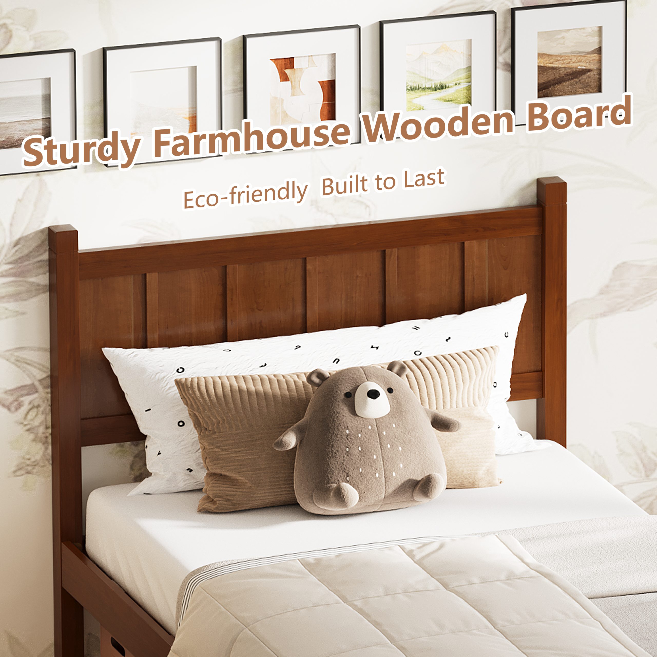 Twin Size Flat Panel Bed with Headboard & Footboard, Minimalist Modern Platform Bed with Wood Grain Finish, Shaker and Farmhouse Style Design, Sleek and Functional Bedroom Furniture,Dark Walnut - Image 5
