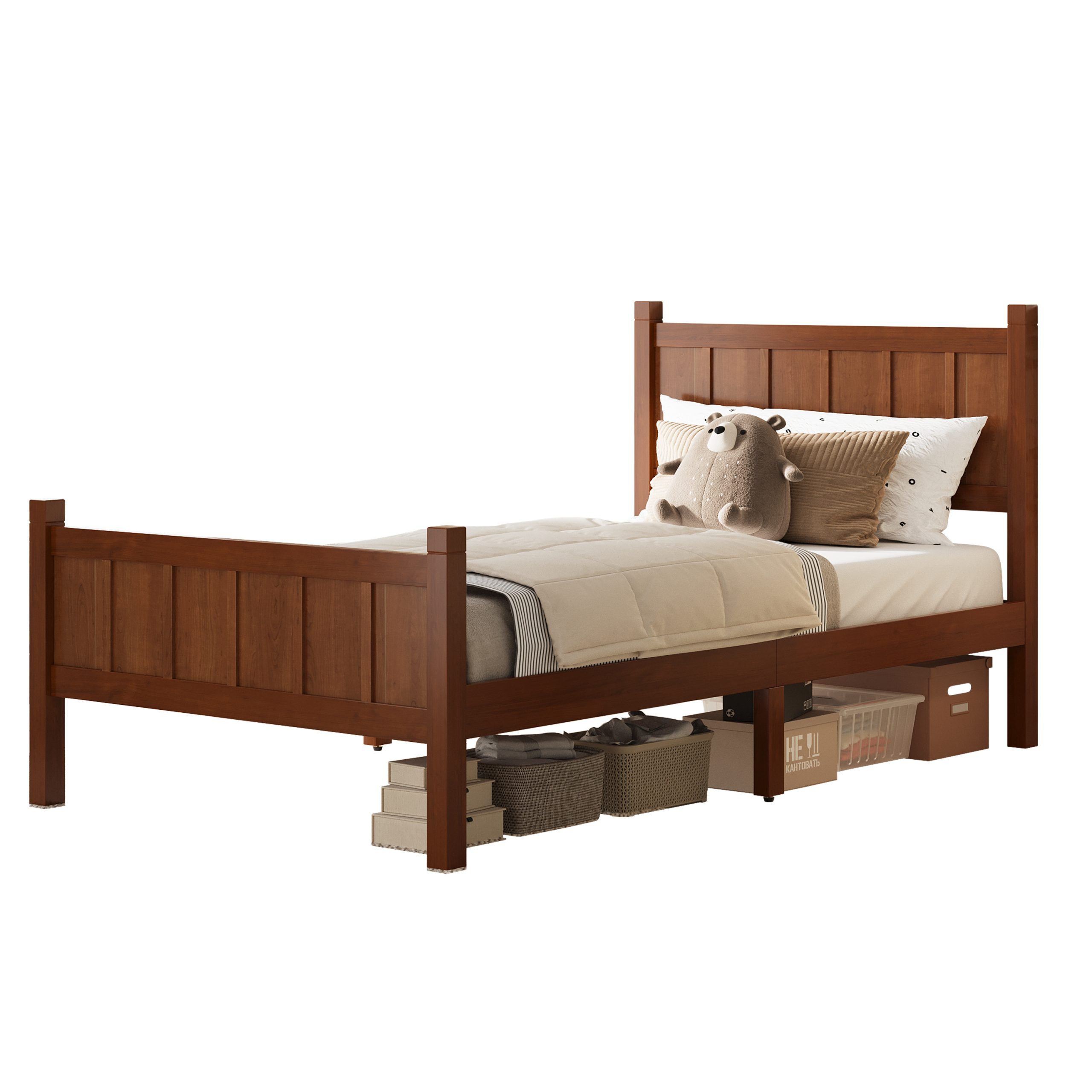 Twin Size Flat Panel Bed with Headboard & Footboard, Minimalist Modern Platform Bed with Wood Grain Finish, Shaker and Farmhouse Style Design, Sleek and Functional Bedroom Furniture,Dark Walnut - Image 6