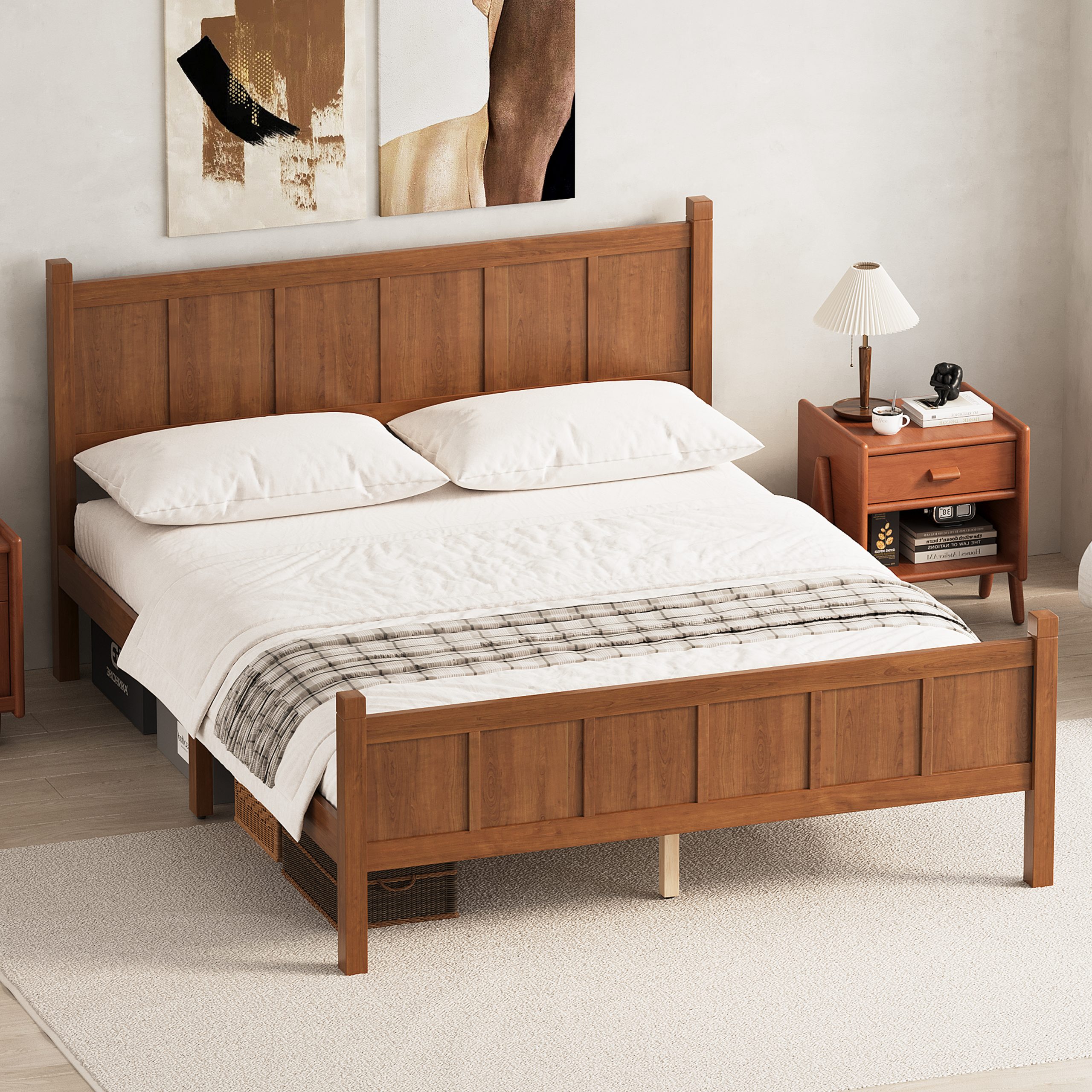 Queen Size Flat Panel Bed with Headboard & Footboard, Minimalist Modern Platform Bed with Wood Grain Finish, Shaker and Farmhouse Style Design, Sleek and Functional Bedroom Furniture,Light Walnut - Image 3