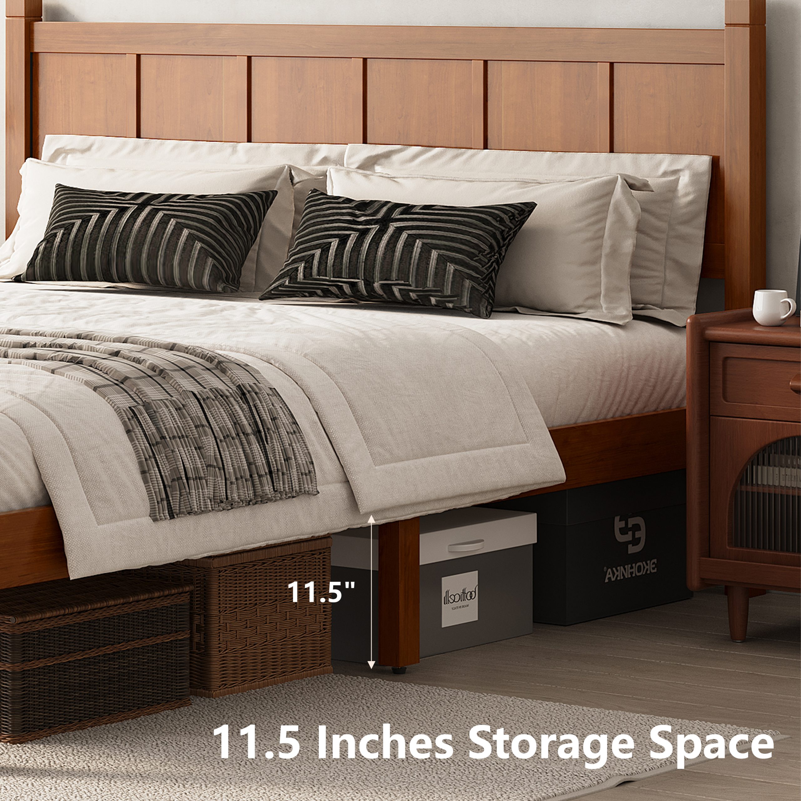 Queen Size Flat Panel Bed with Headboard & Footboard, Minimalist Modern Platform Bed with Wood Grain Finish, Shaker and Farmhouse Style Design, Sleek and Functional Bedroom Furniture,Light Walnut - Image 4