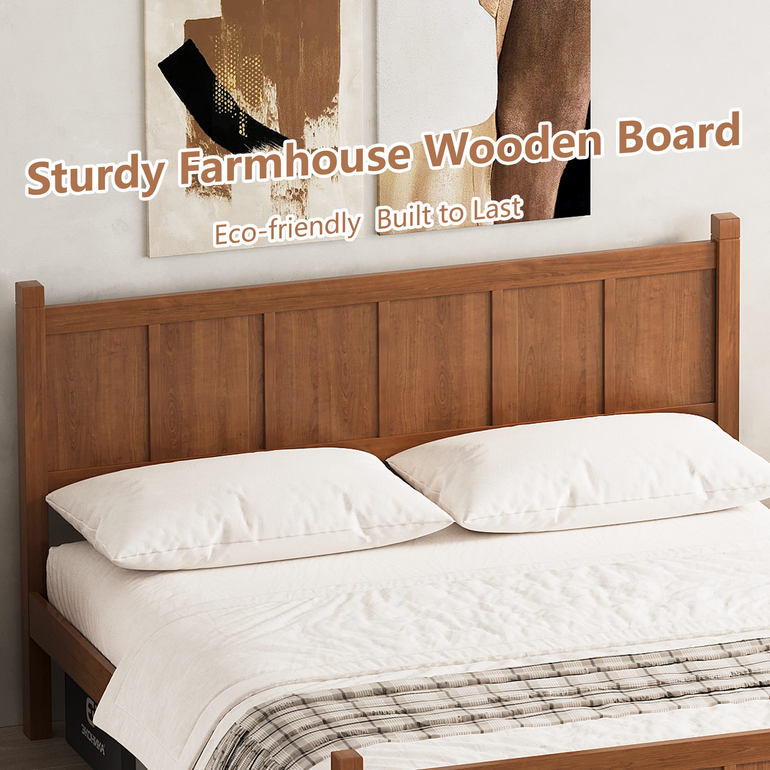 Queen Size Flat Panel Bed with Headboard & Footboard, Minimalist Modern Platform Bed with Wood Grain Finish, Shaker and Farmhouse Style Design, Sleek and Functional Bedroom Furniture,Light Walnut - Image 5