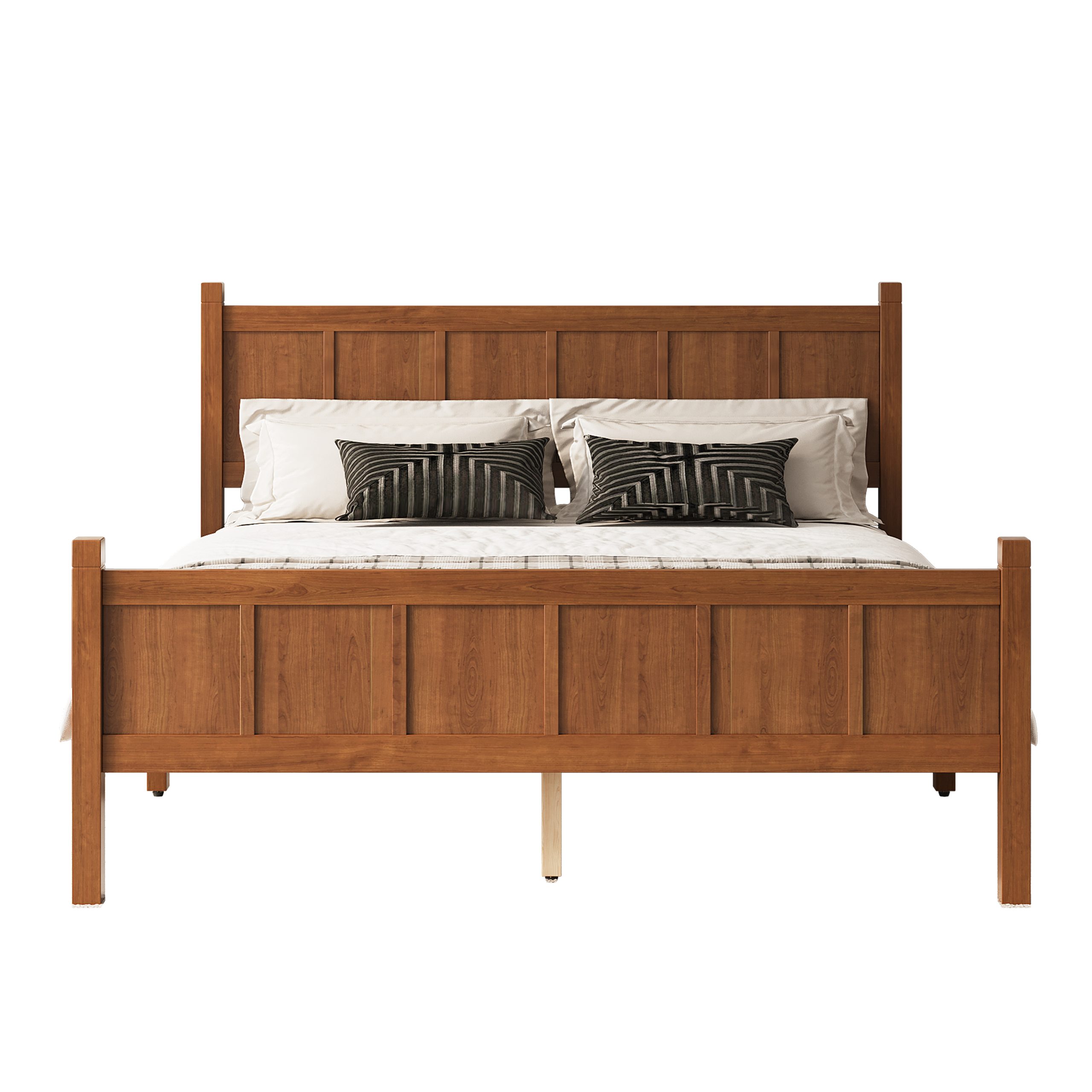 Queen Size Flat Panel Bed with Headboard & Footboard, Minimalist Modern Platform Bed with Wood Grain Finish, Shaker and Farmhouse Style Design, Sleek and Functional Bedroom Furniture,Light Walnut - Image 6
