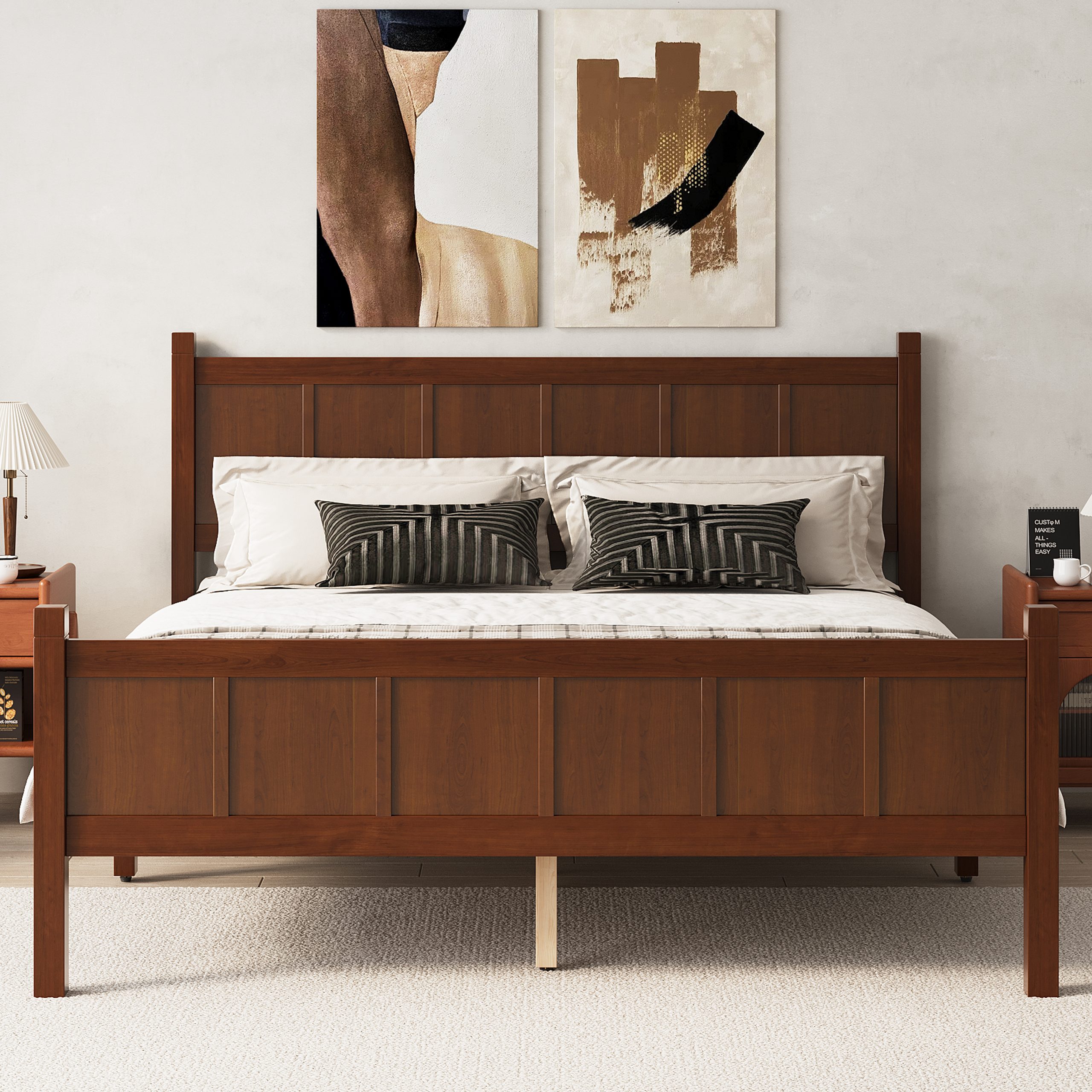 Queen Size Flat Panel Bed with Headboard & Footboard, Minimalist Modern Platform Bed with Wood Grain Finish, Shaker and Farmhouse Style Design, Sleek and Functional Bedroom Furniture,Dark Walnut - Image 1
