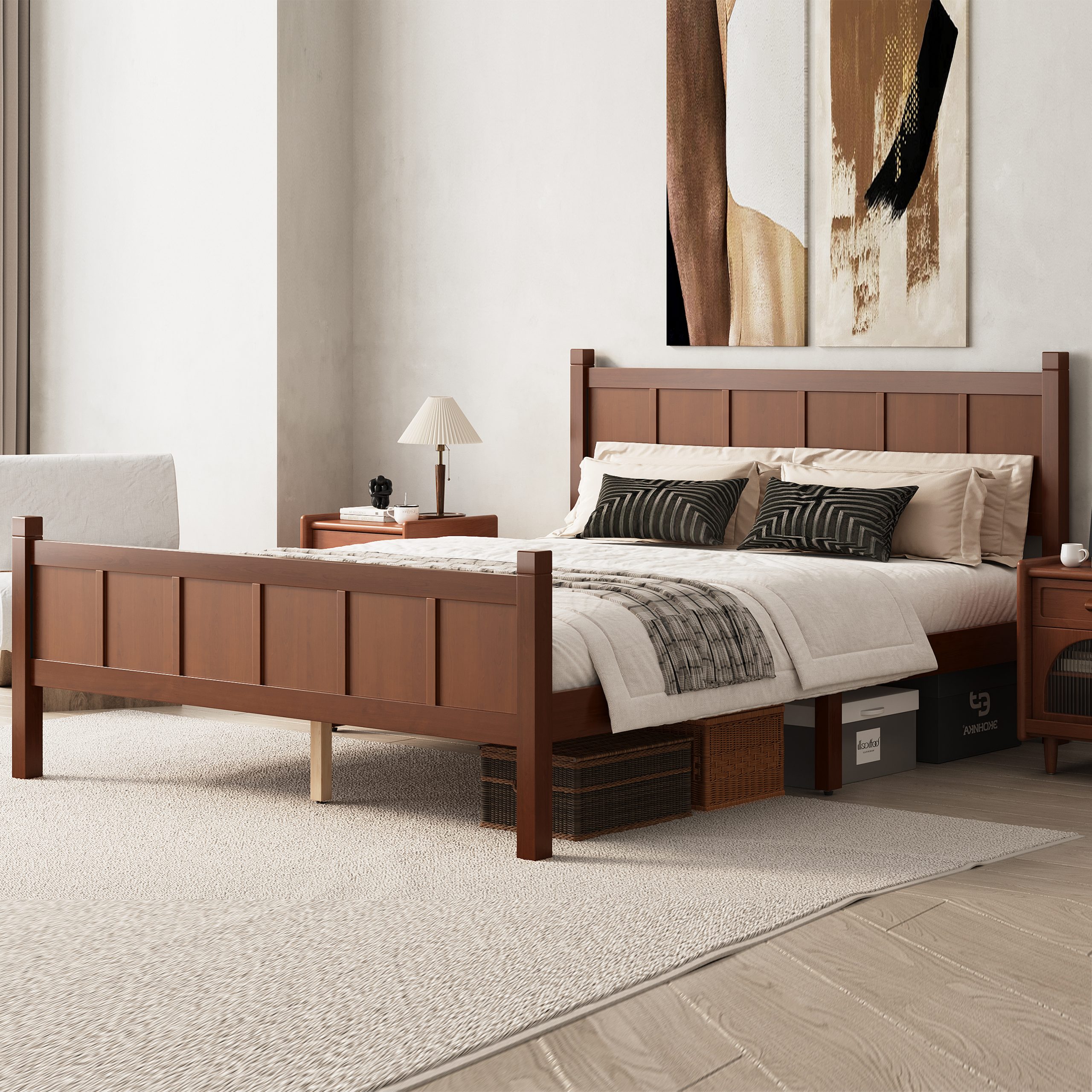 Queen Size Flat Panel Bed with Headboard & Footboard, Minimalist Modern Platform Bed with Wood Grain Finish, Shaker and Farmhouse Style Design, Sleek and Functional Bedroom Furniture,Dark Walnut - Image 2