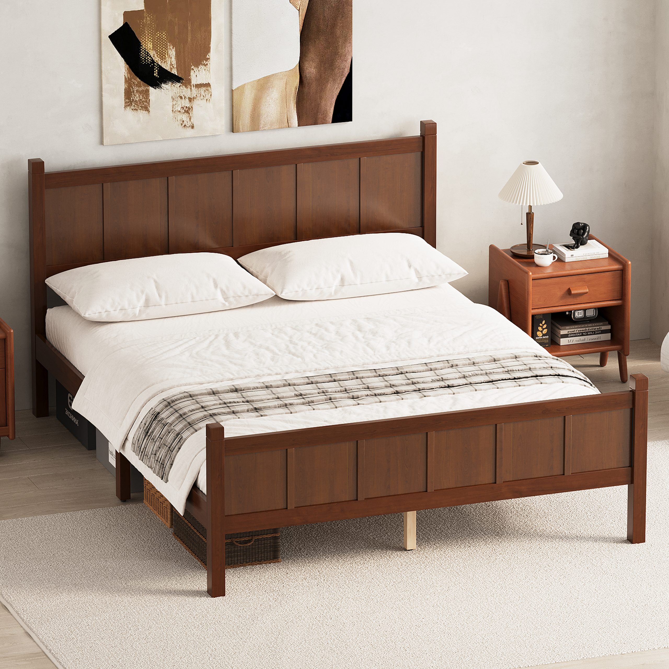 Queen Size Flat Panel Bed with Headboard & Footboard, Minimalist Modern Platform Bed with Wood Grain Finish, Shaker and Farmhouse Style Design, Sleek and Functional Bedroom Furniture,Dark Walnut - Image 3