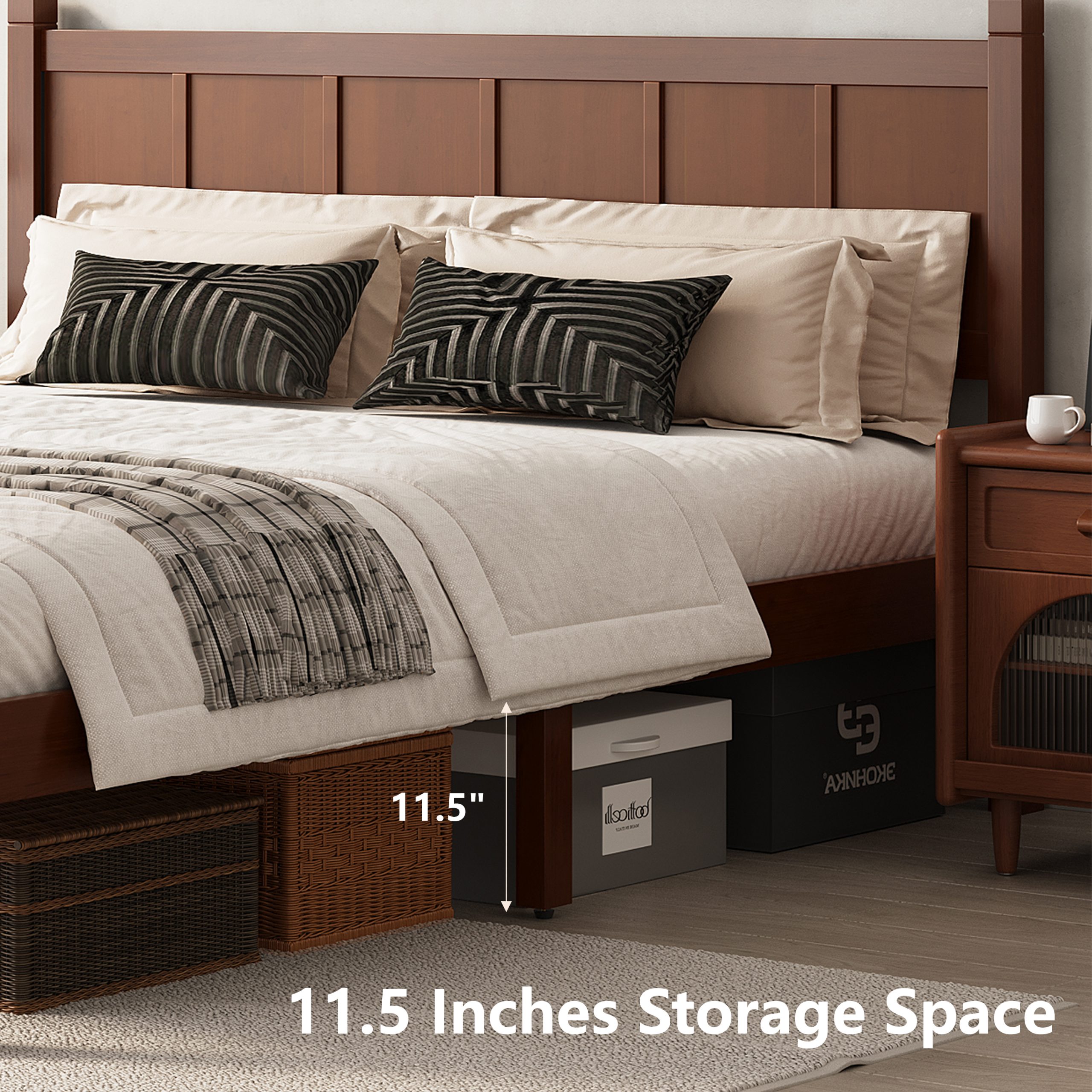 Queen Size Flat Panel Bed with Headboard & Footboard, Minimalist Modern Platform Bed with Wood Grain Finish, Shaker and Farmhouse Style Design, Sleek and Functional Bedroom Furniture,Dark Walnut - Image 4