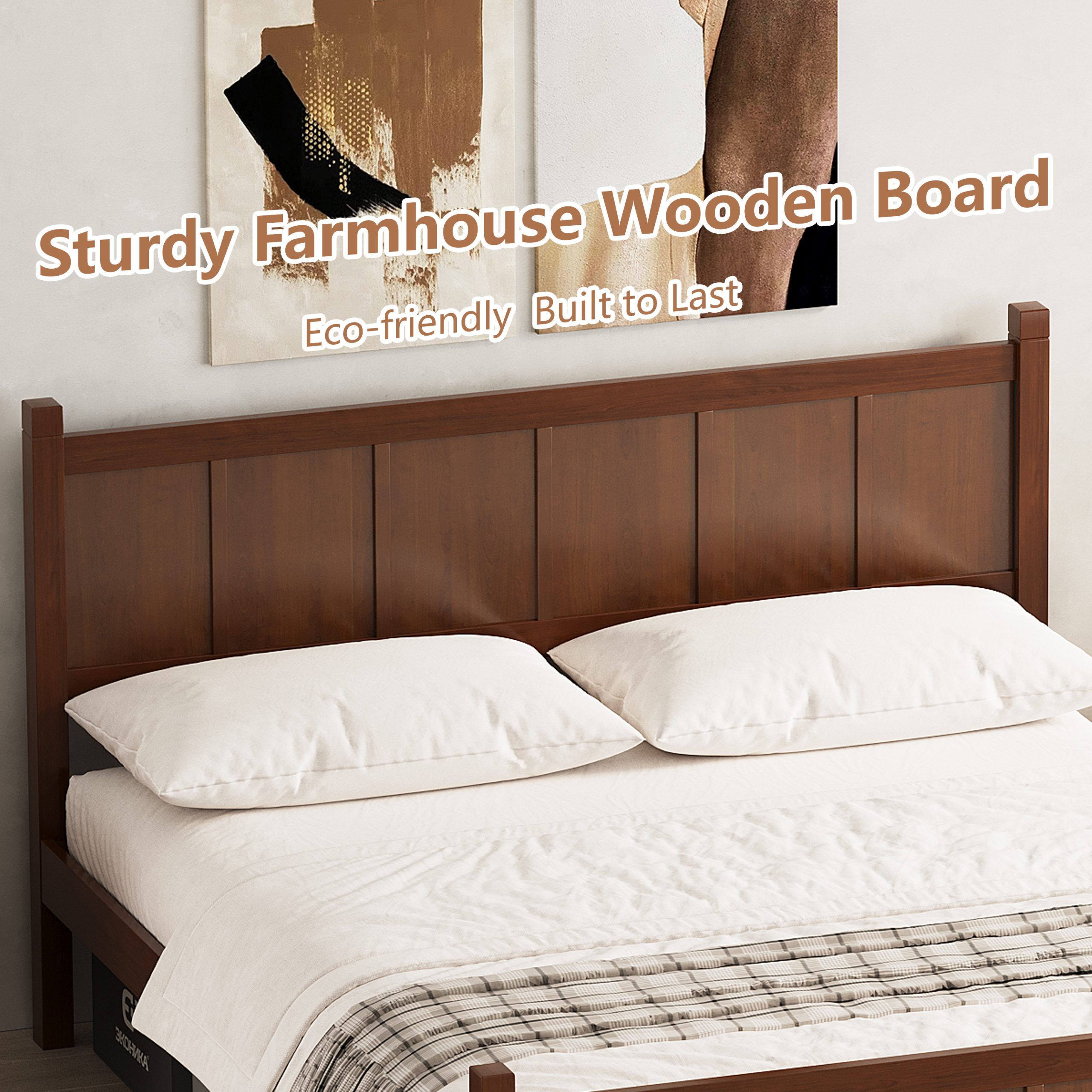 Queen Size Flat Panel Bed with Headboard & Footboard, Minimalist Modern Platform Bed with Wood Grain Finish, Shaker and Farmhouse Style Design, Sleek and Functional Bedroom Furniture,Dark Walnut - Image 5